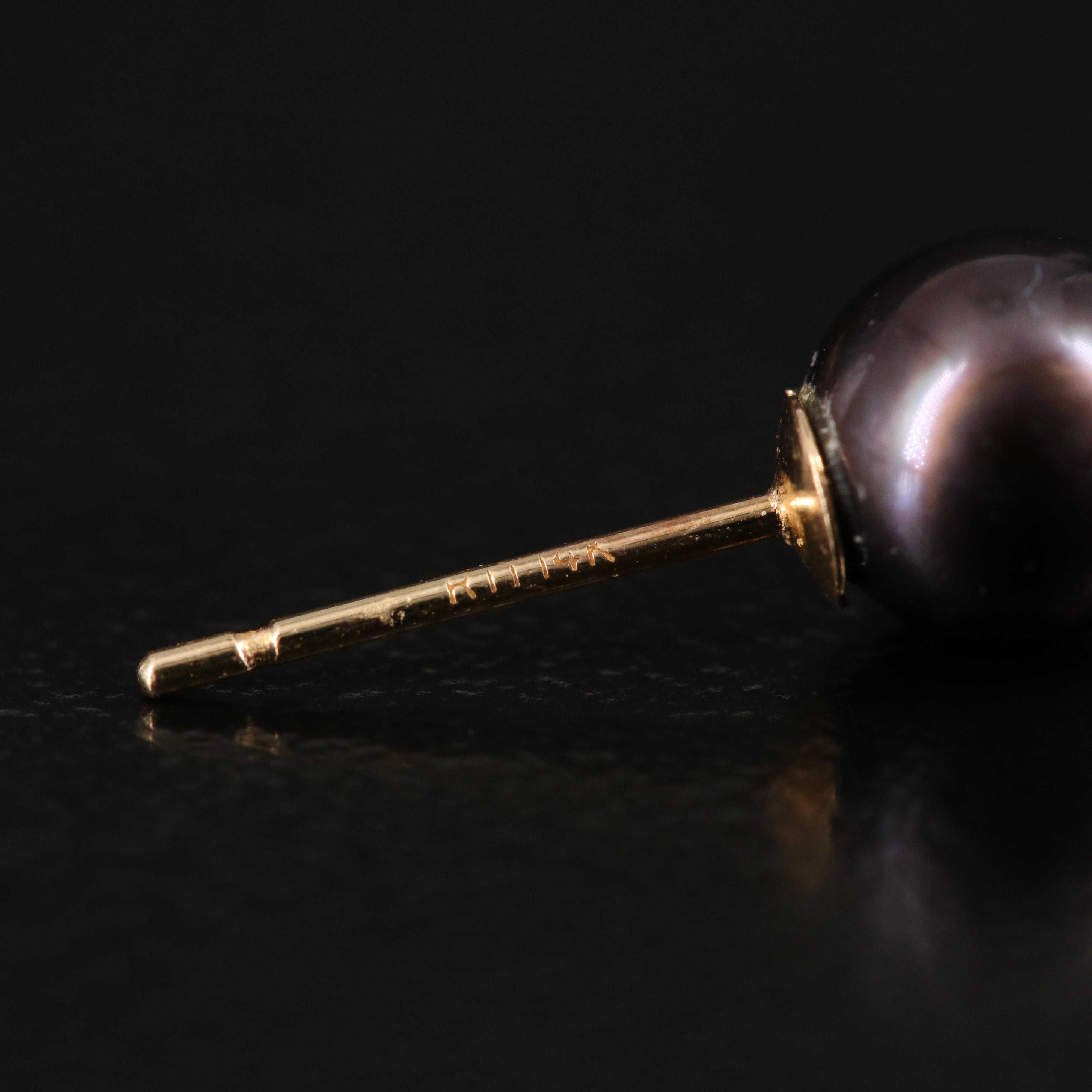 14K Tiger's Eye, Pearl and Cubic Zirconia Stud Earrings