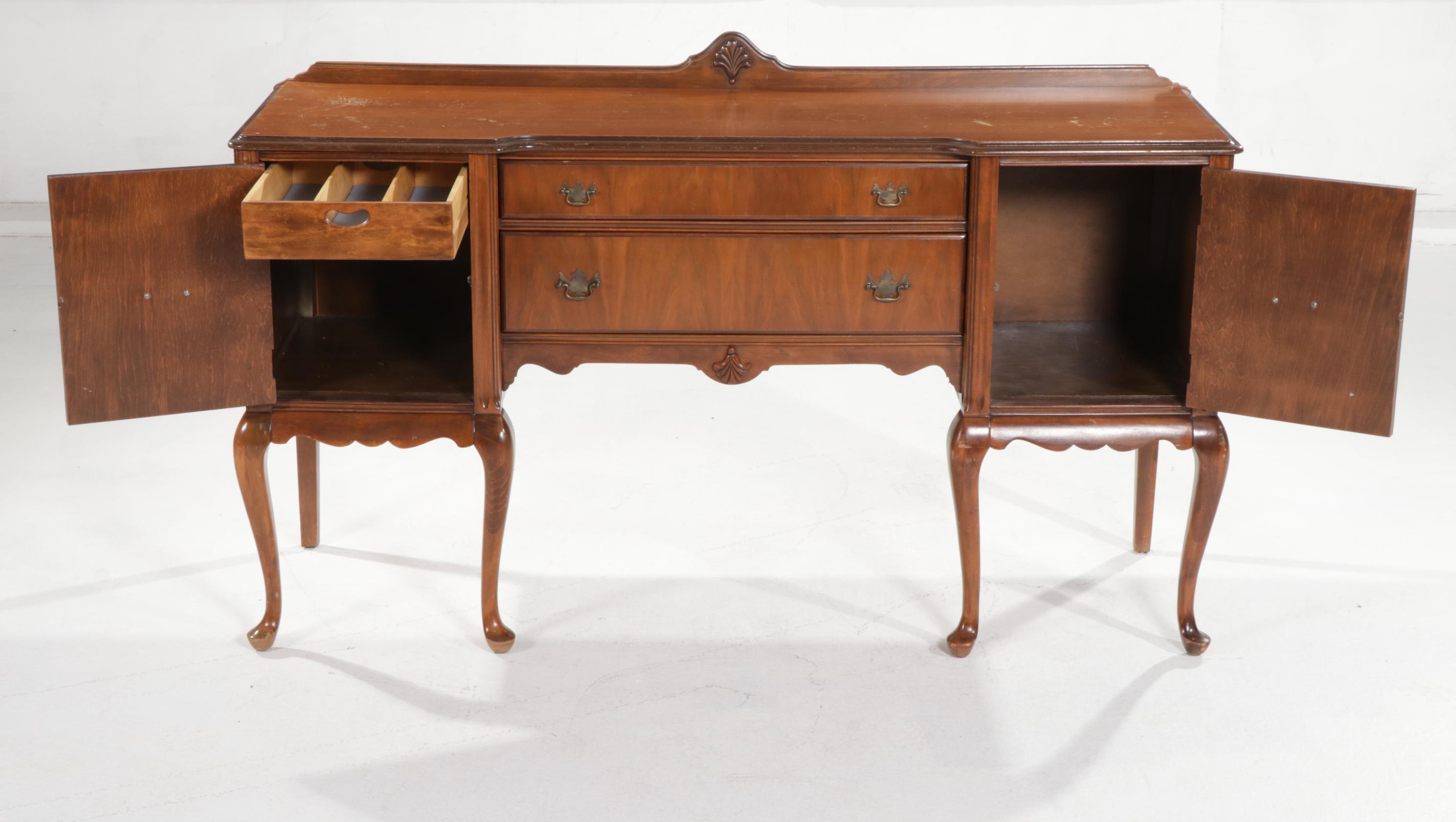 Queen Anne Style Mahogany Sideboard, Mid 20th Century