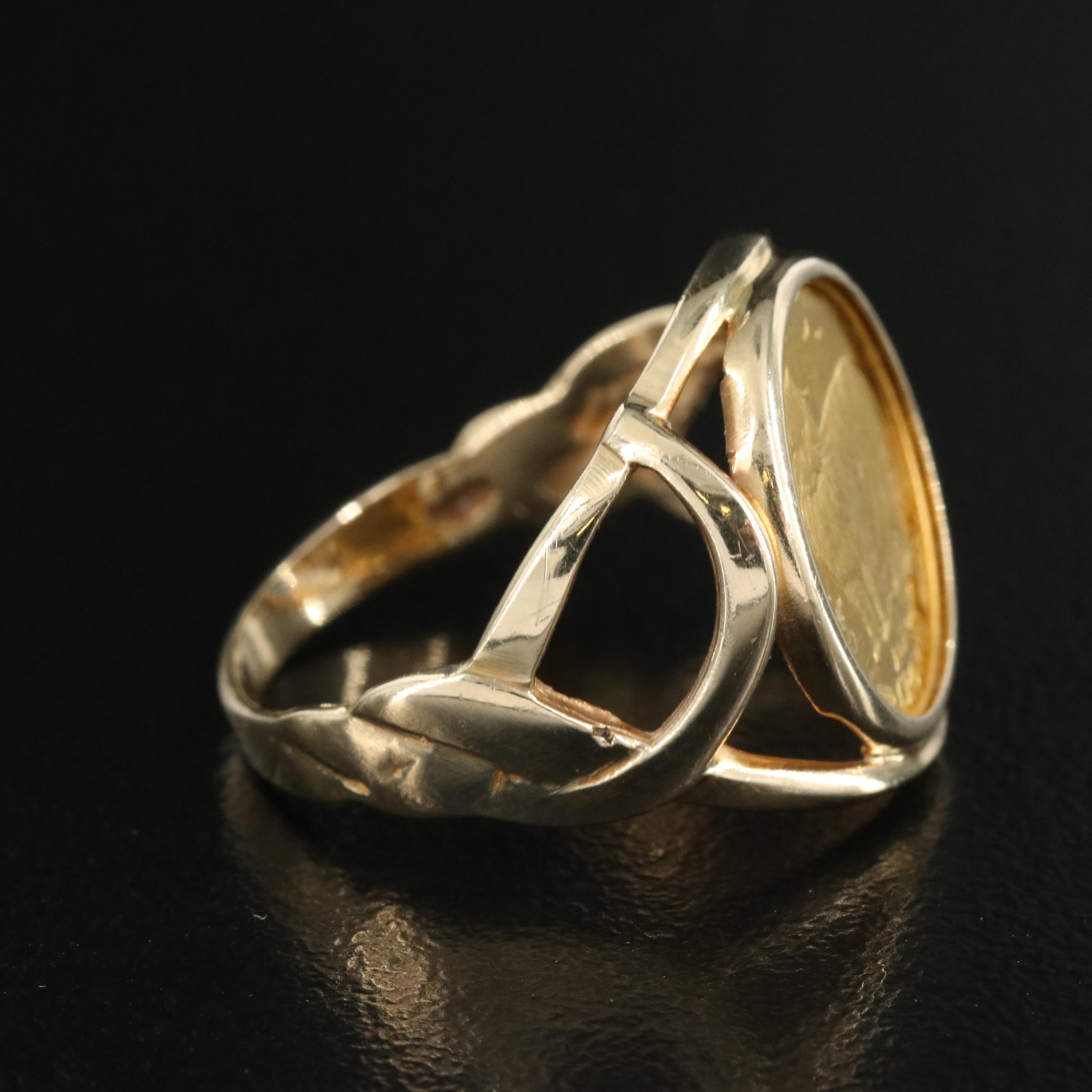 14K Ring with 1989 Isle of Man 1/25th Crown Persian Cat Coin