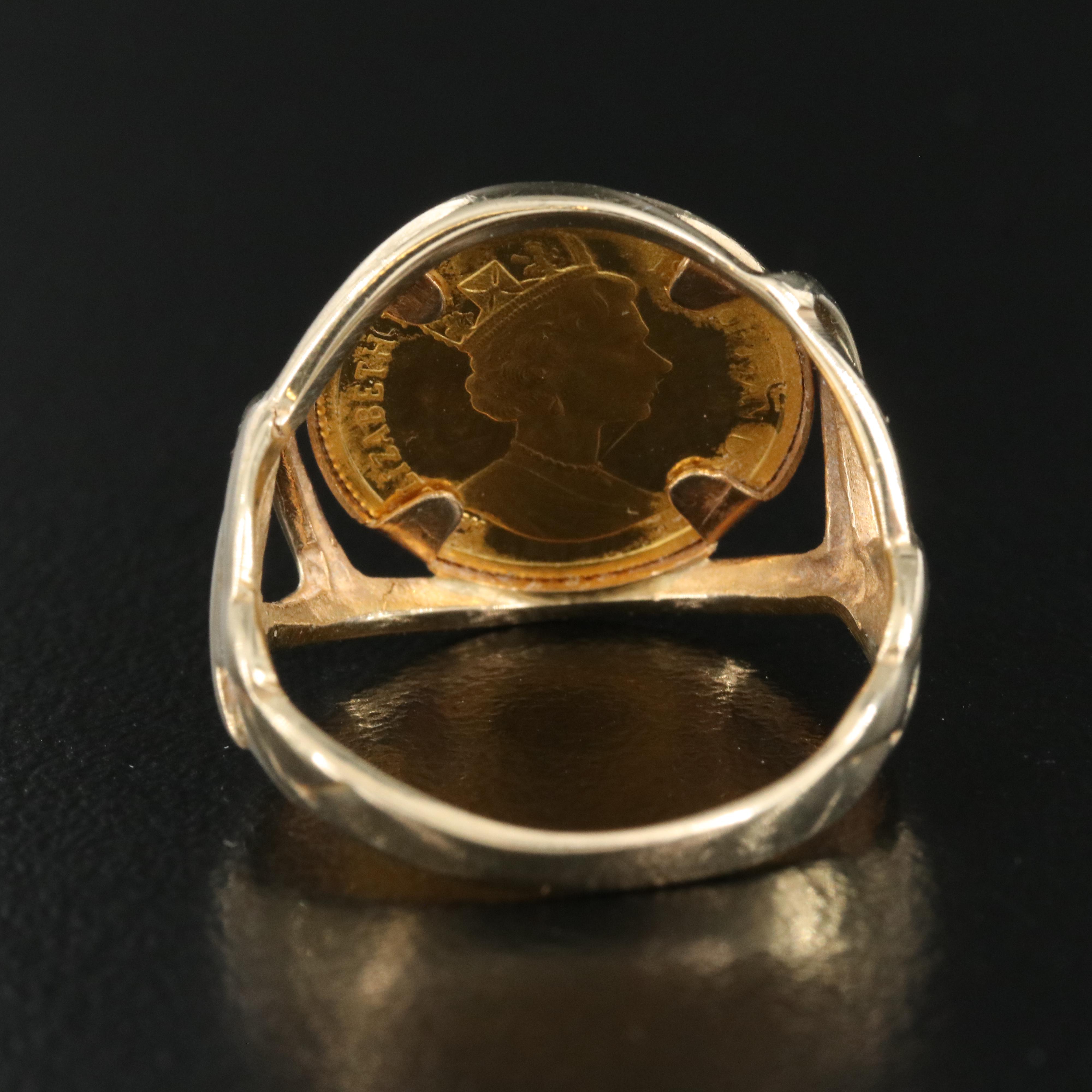 14K Ring with 1989 Isle of Man 1/25th Crown Persian Cat Coin