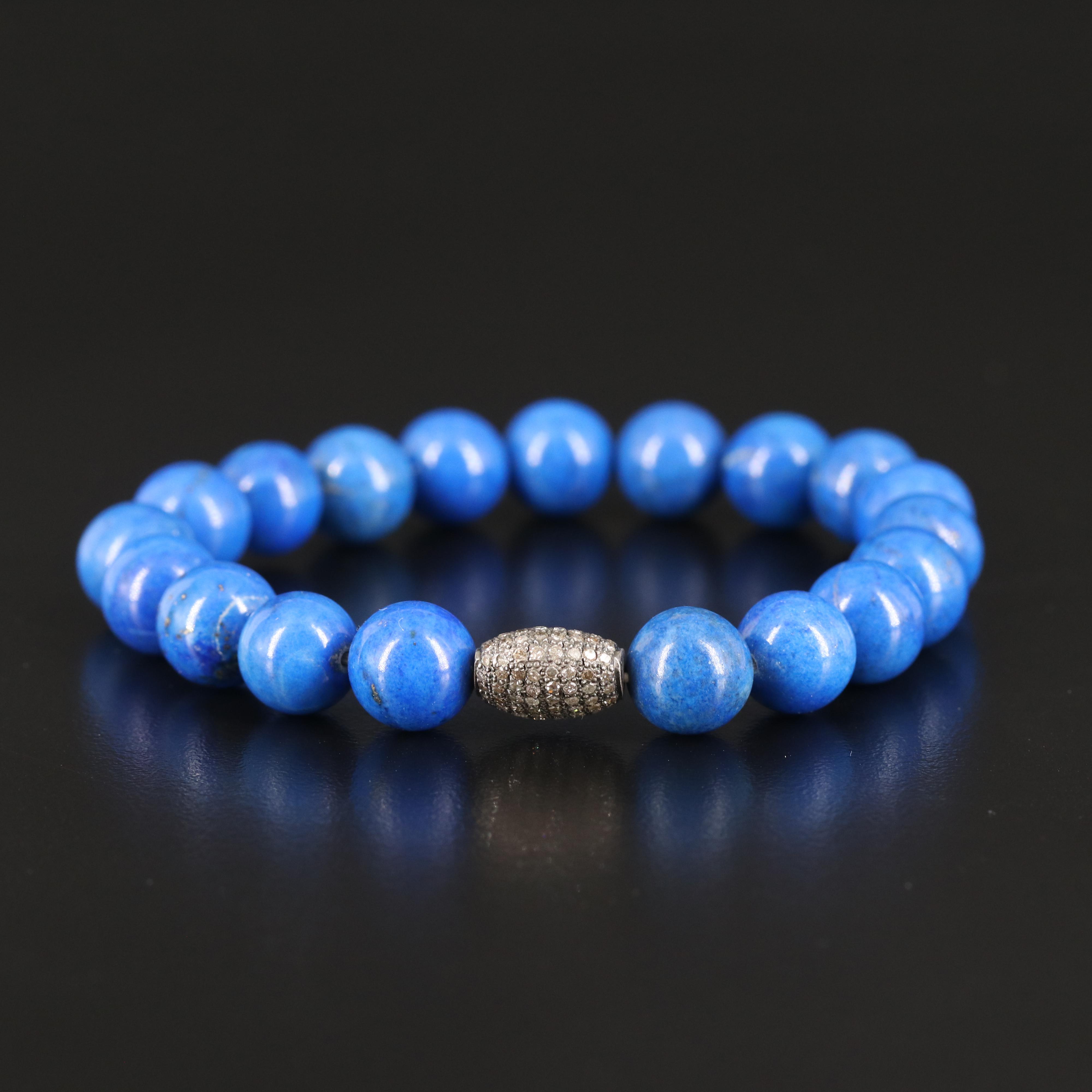 Lapis Lazuli and Pavé Diamond Sterling Bead Bracelet