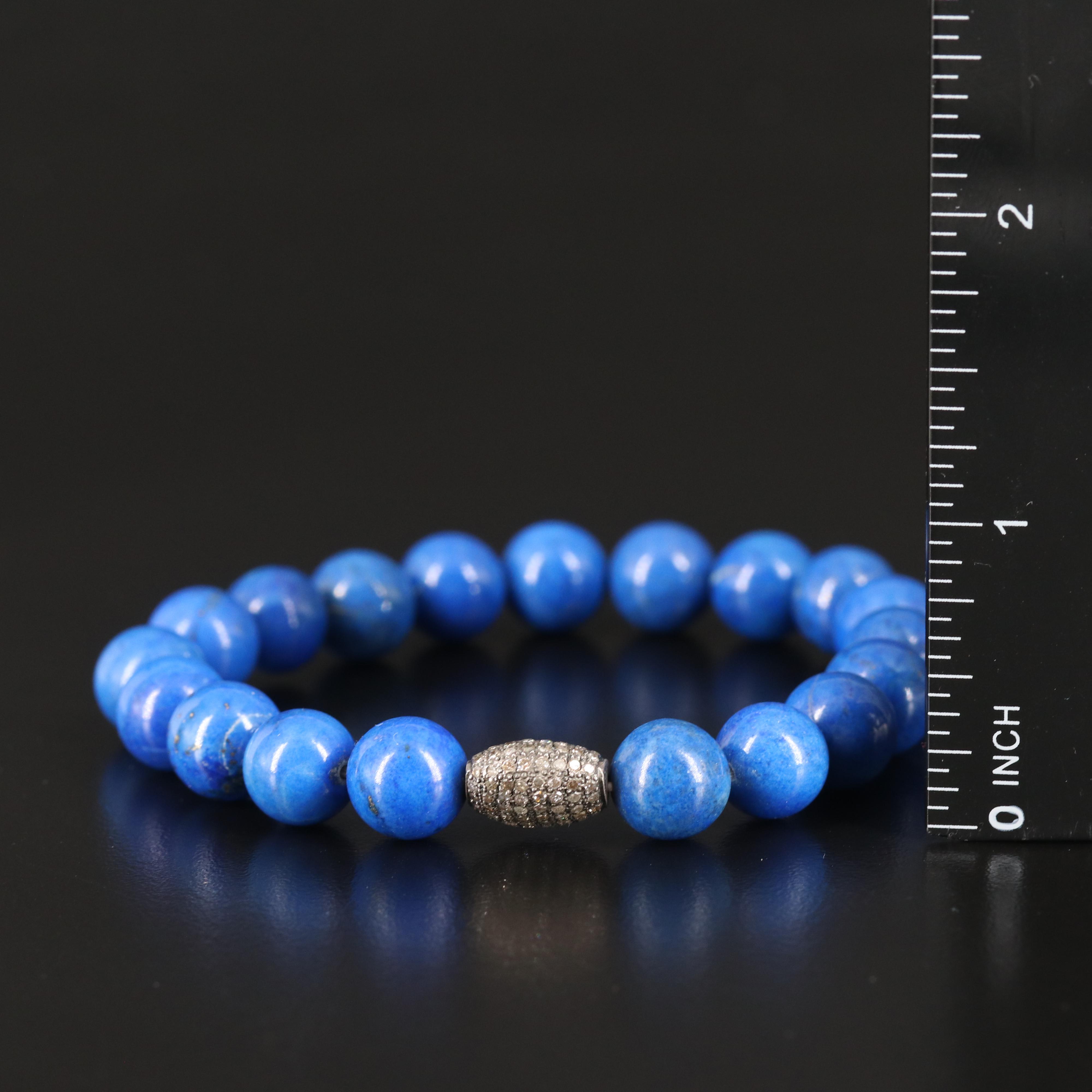 Lapis Lazuli and Pavé Diamond Sterling Bead Bracelet