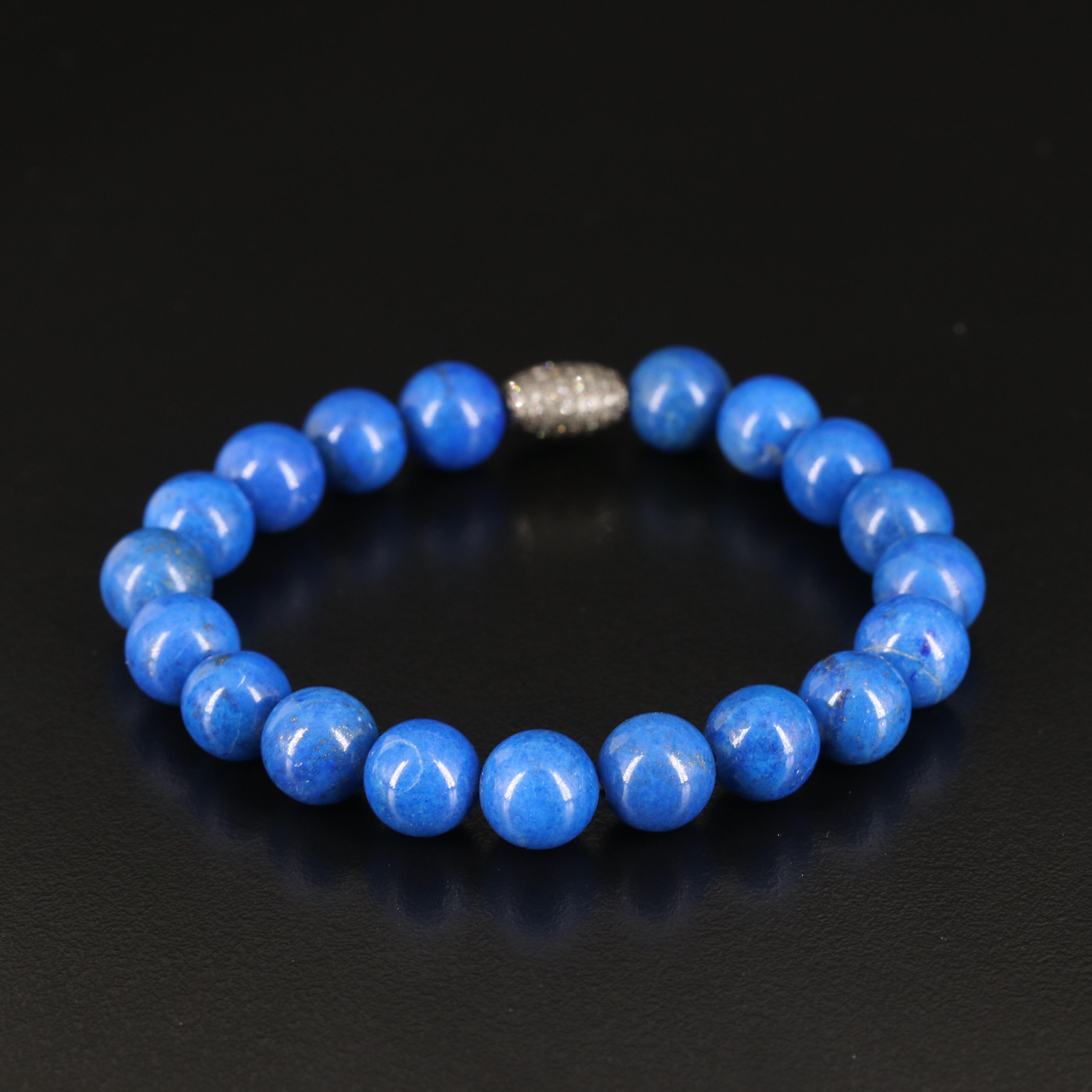 Lapis Lazuli and Pavé Diamond Sterling Bead Bracelet