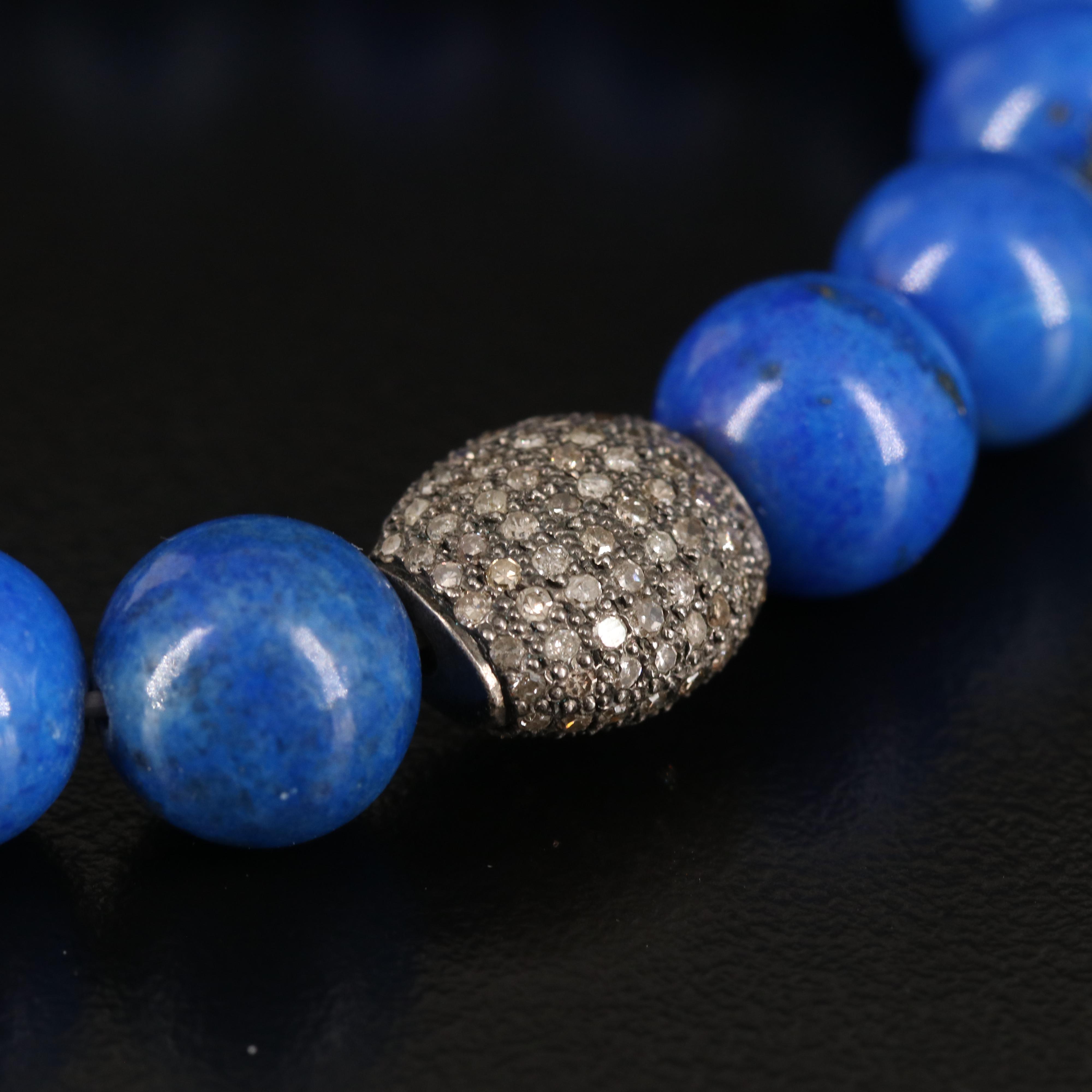 Lapis Lazuli and Pavé Diamond Sterling Bead Bracelet