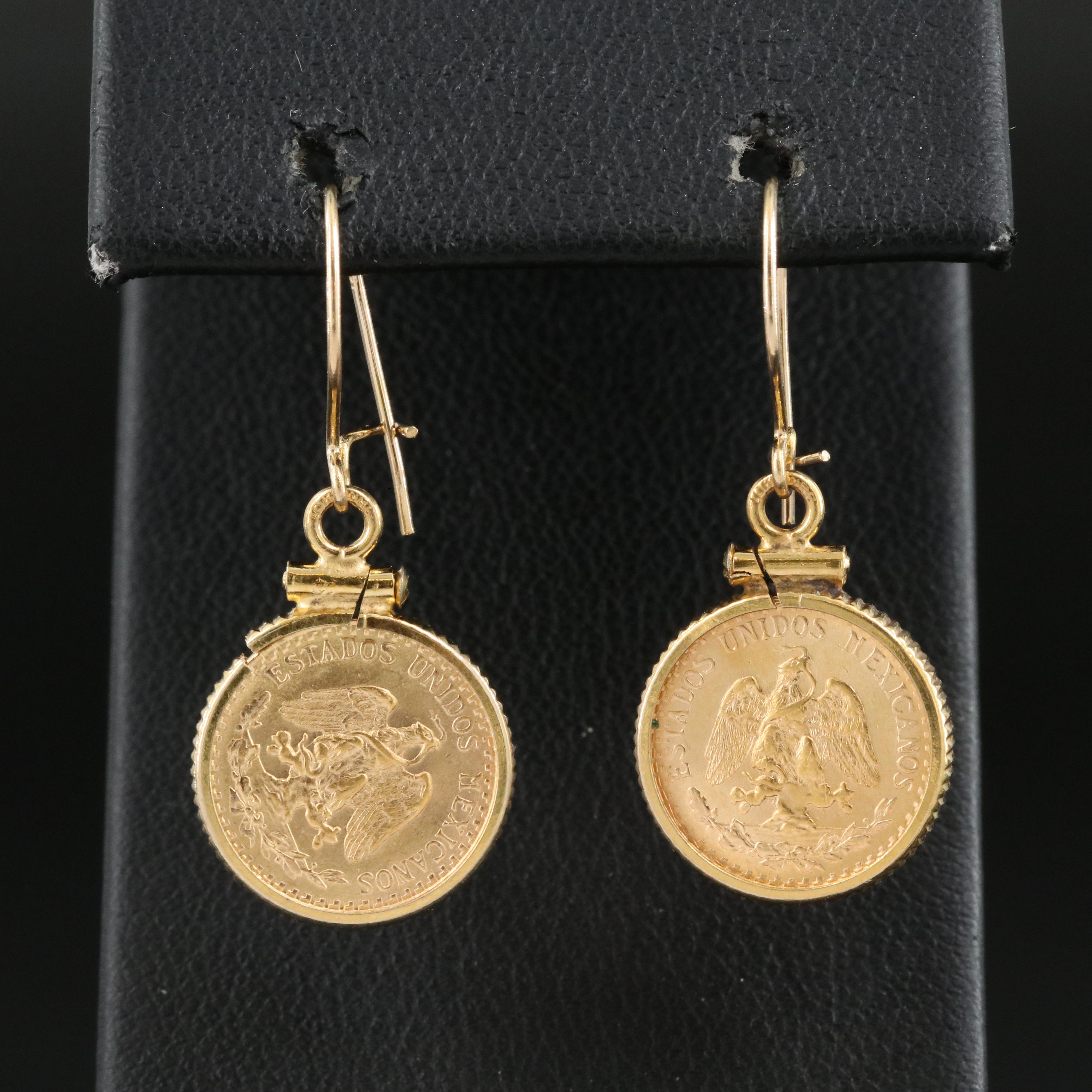 14K and 10K Earrings with 1945 Mexico 2-Pesos Gold Coins