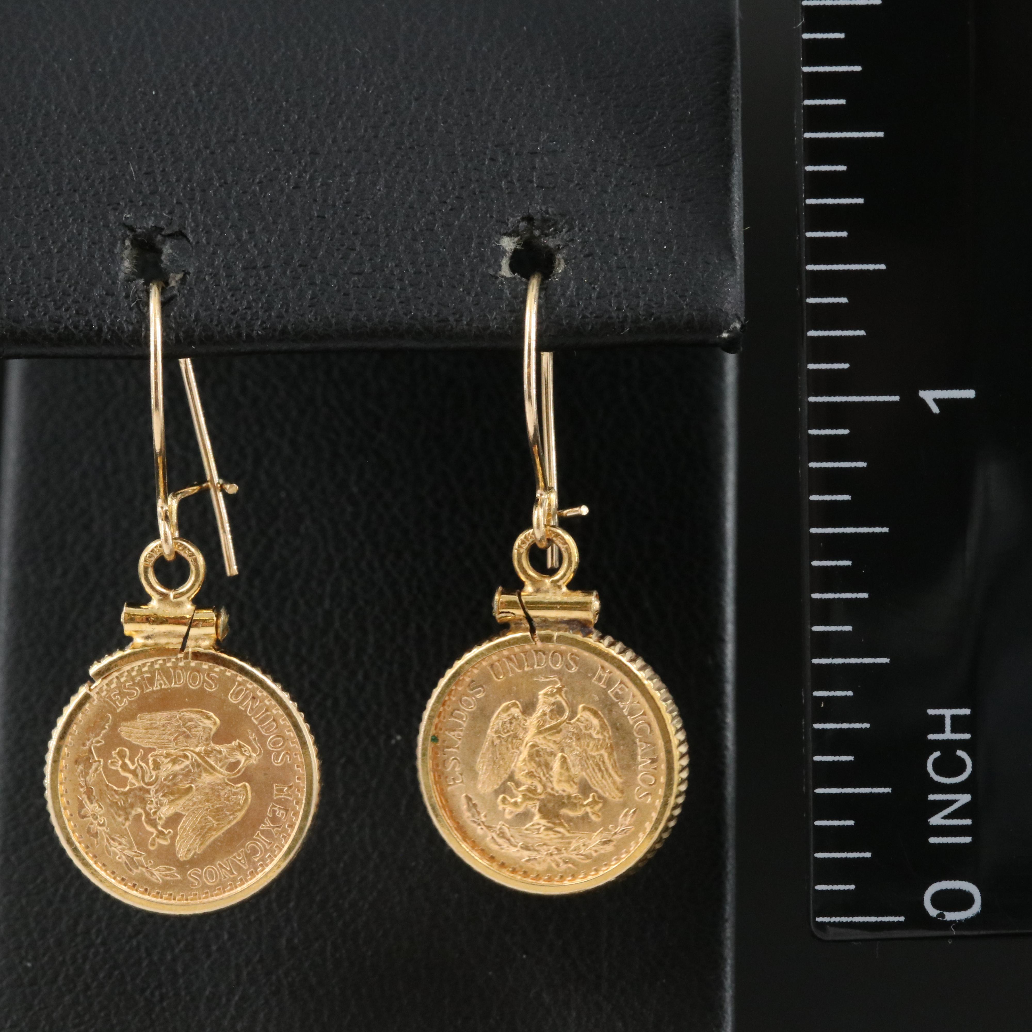 14K and 10K Earrings with 1945 Mexico 2-Pesos Gold Coins