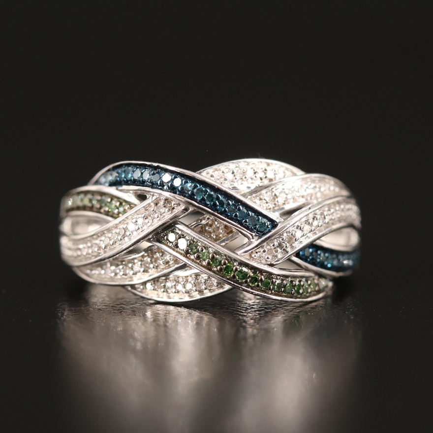 Sterling Diamond Braided Ring