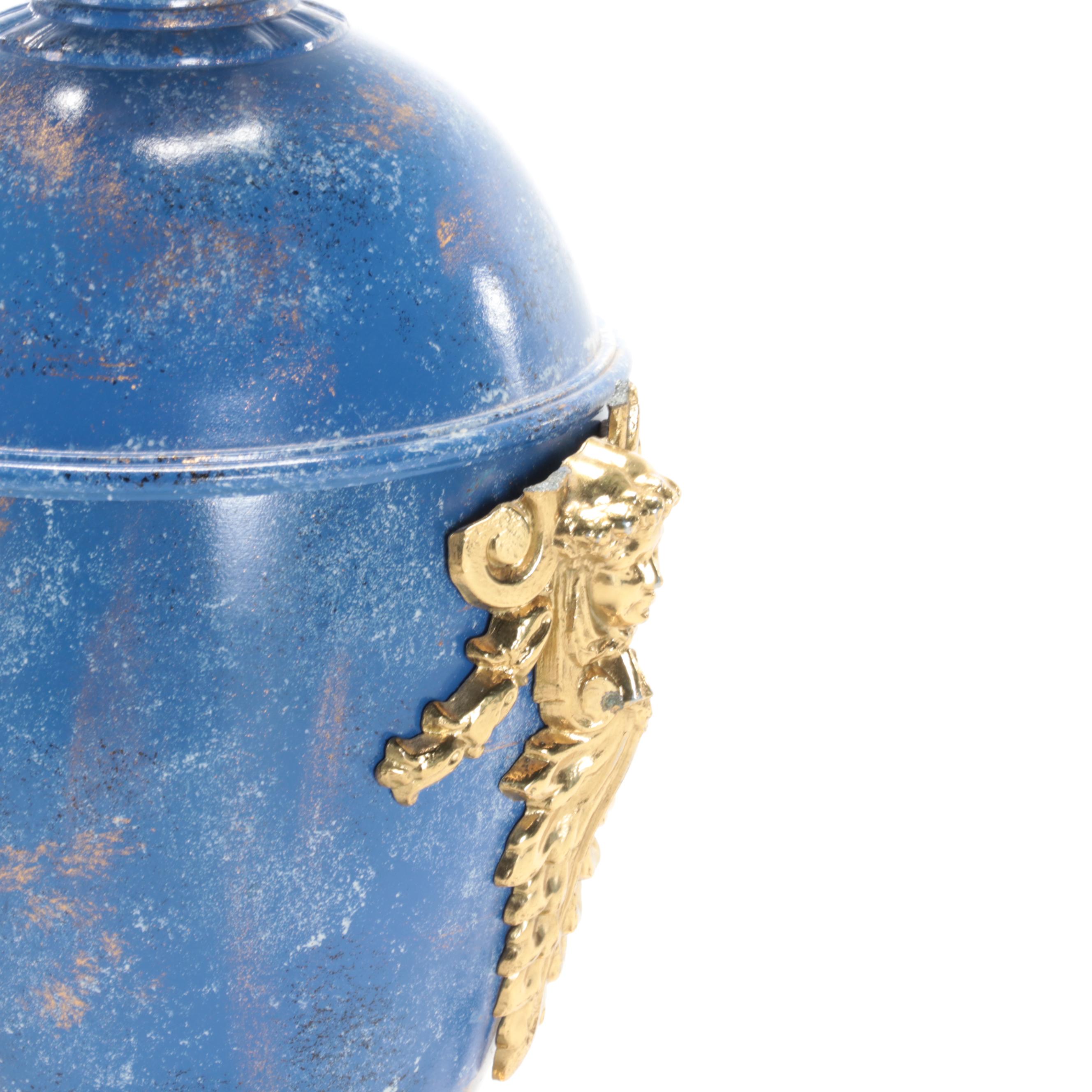 Neoclassical Style Blue Faux Stone Finish Metal-Mounted Table Lamps