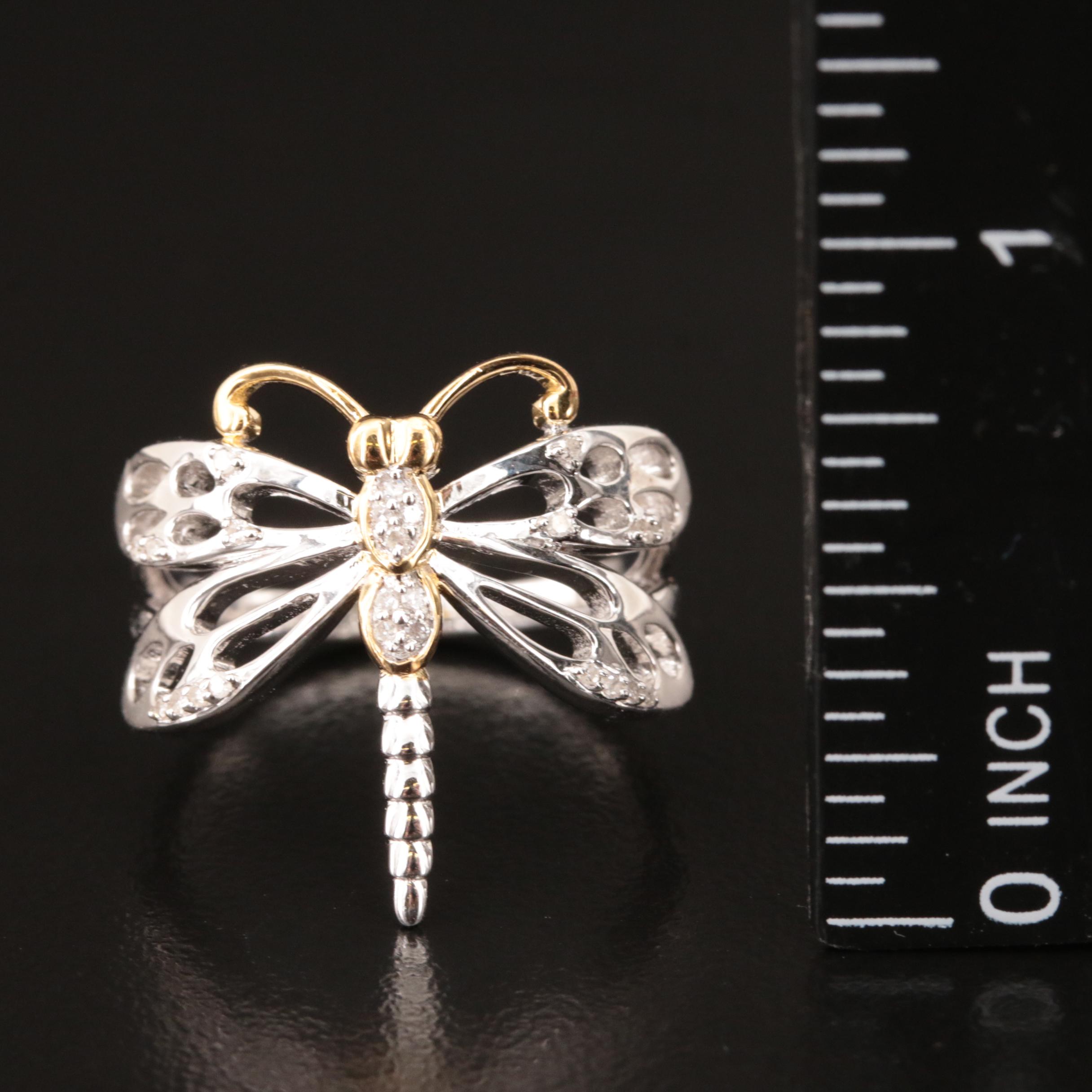 Sterling Diamond Dragonfly Ring