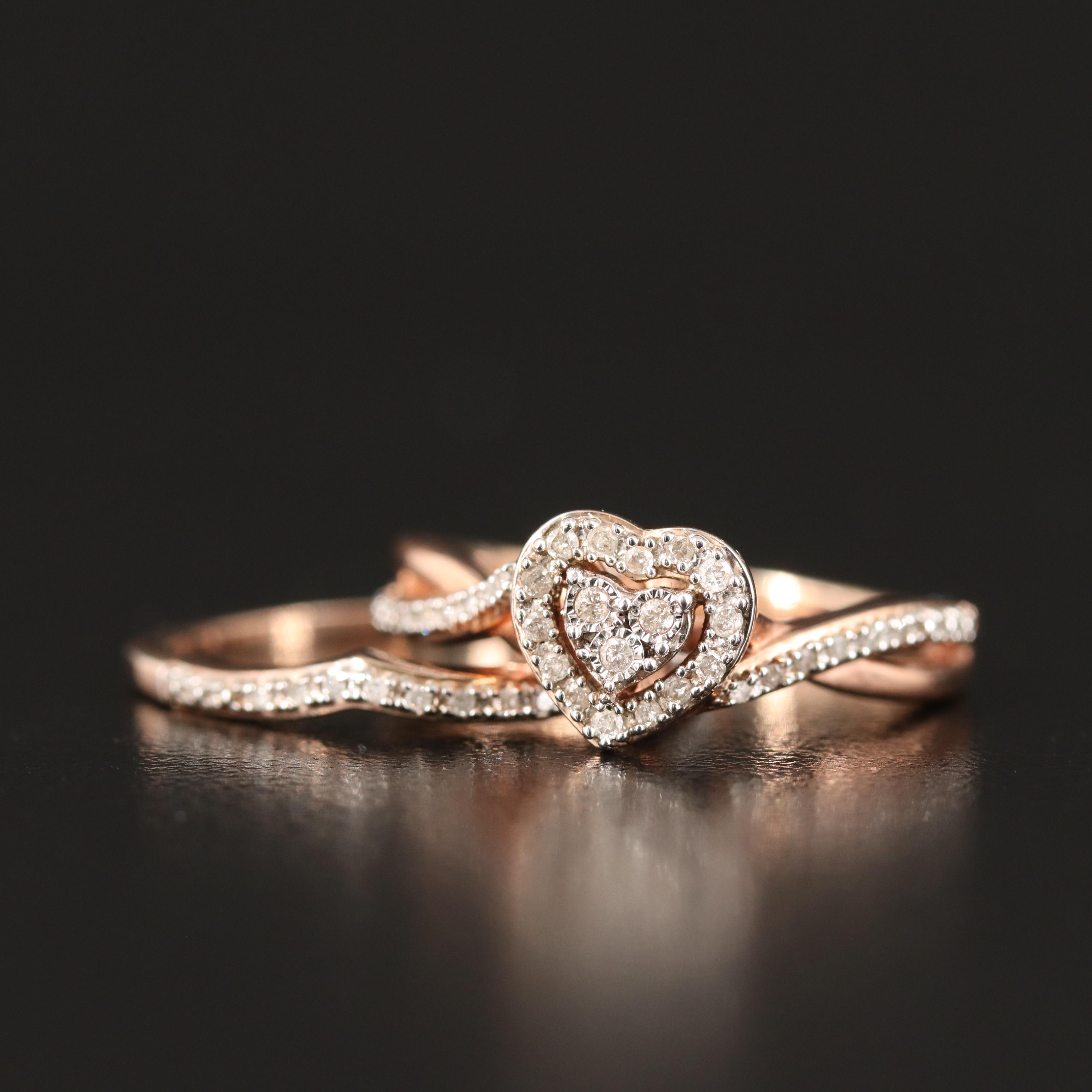 Sterling Diamond Ring and Band Set