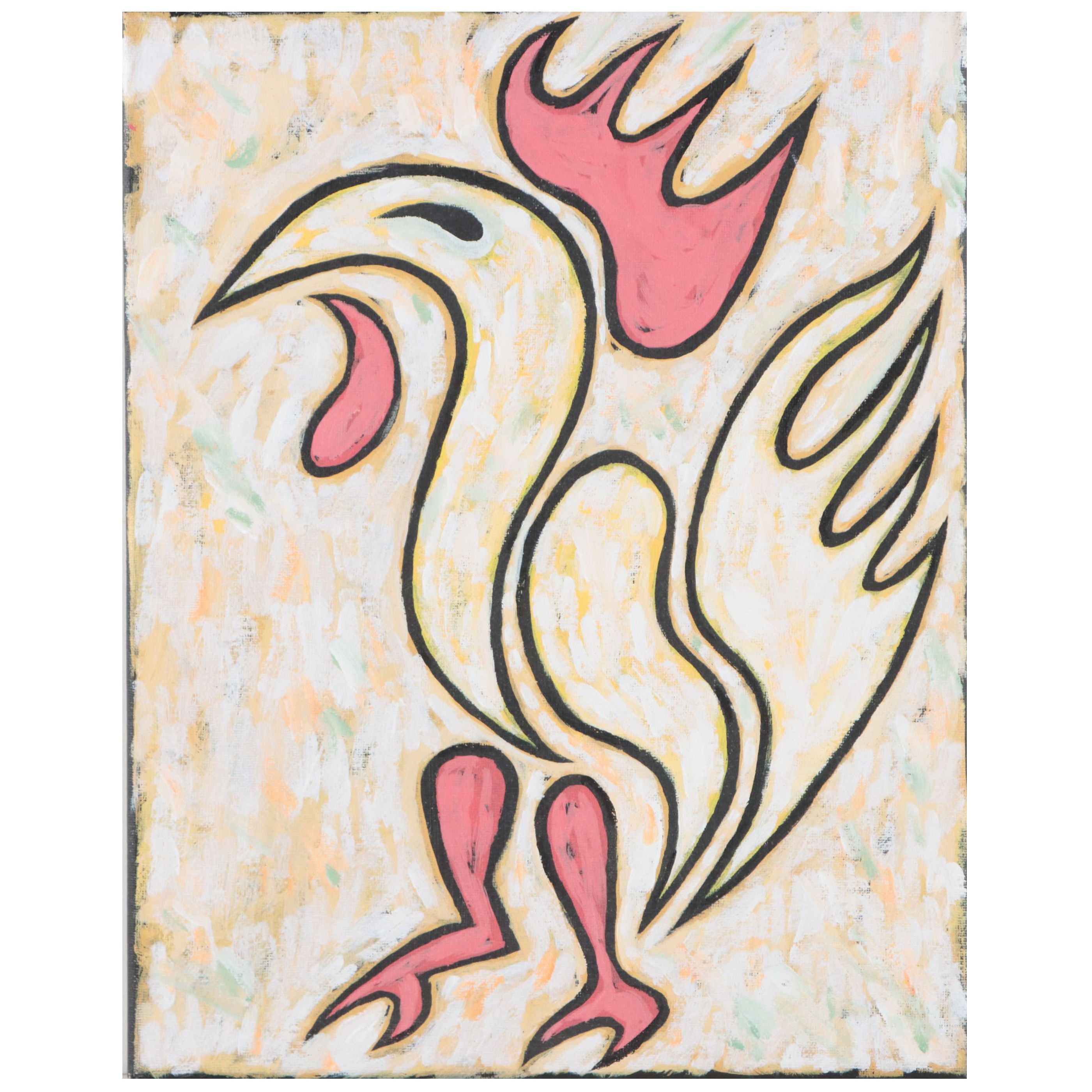 Michael Sweeney Acrylic Painting of Stylized Rooster
