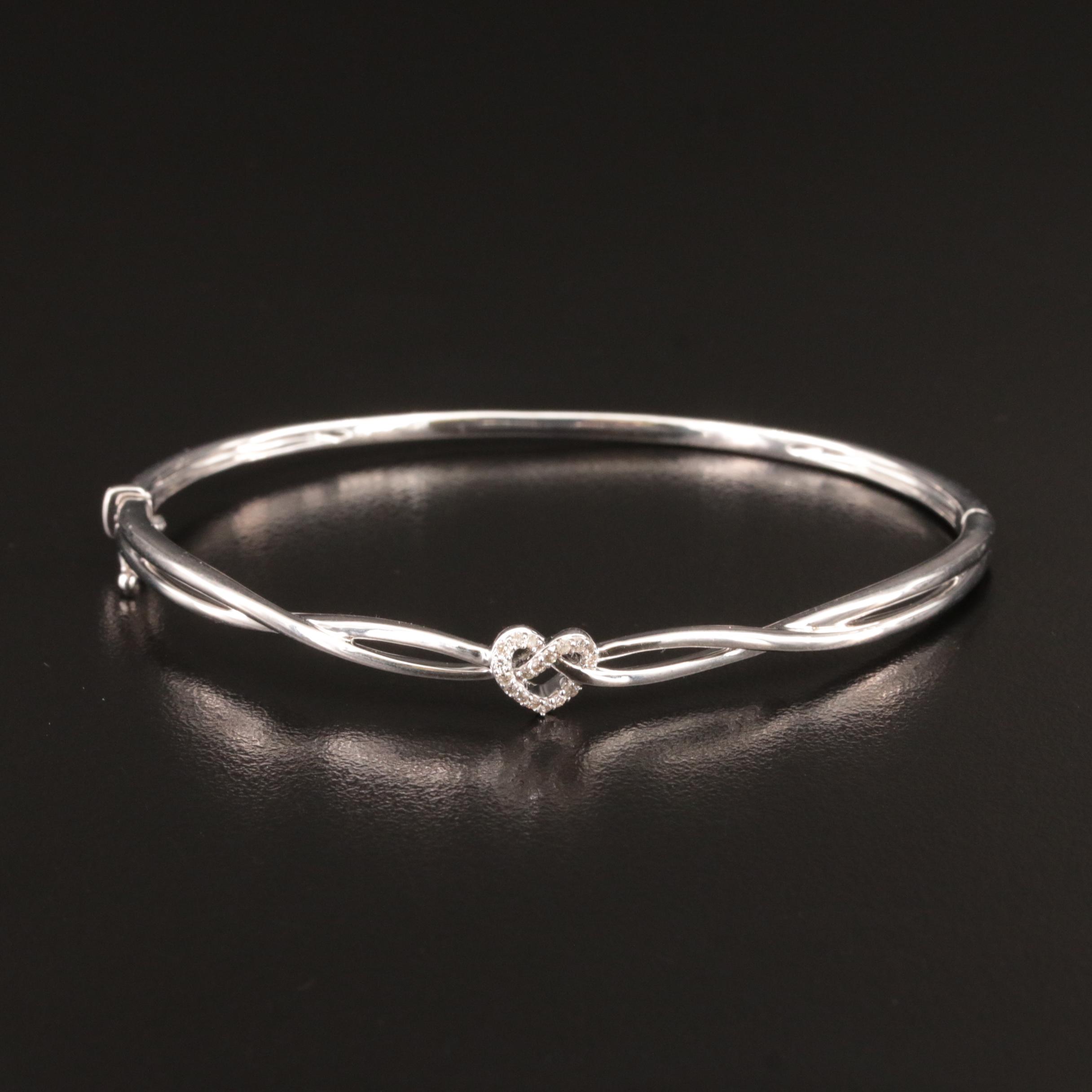 Sterling Diamond Heart Hinged Bangle