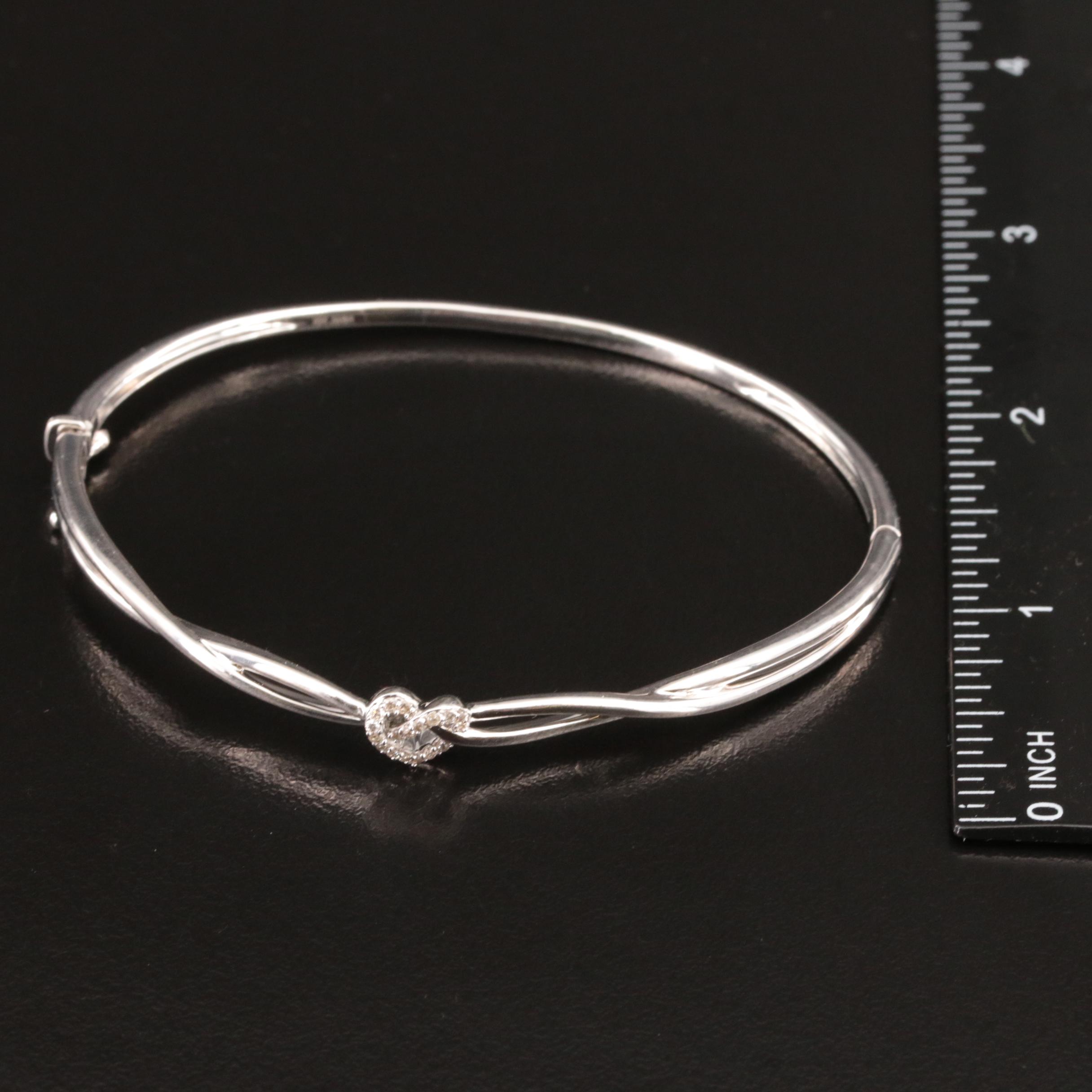 Sterling Diamond Heart Hinged Bangle