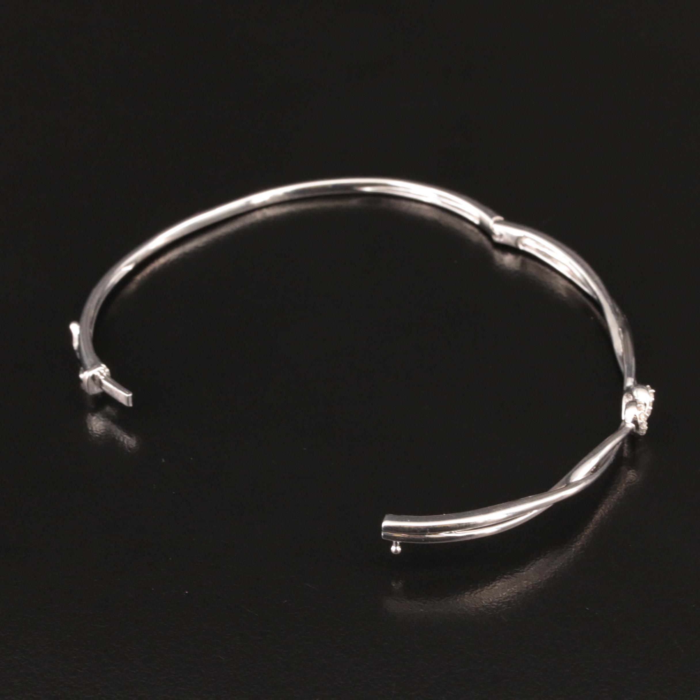 Sterling Diamond Heart Hinged Bangle
