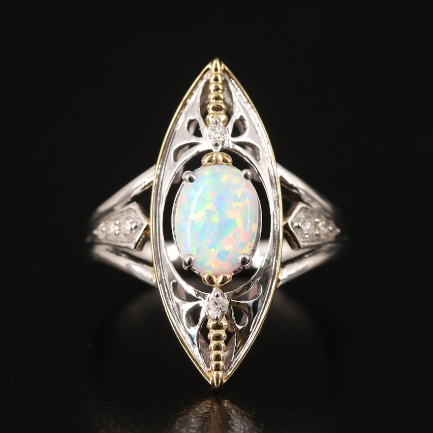 Hallmark Sterling Opal and Diamond Ring