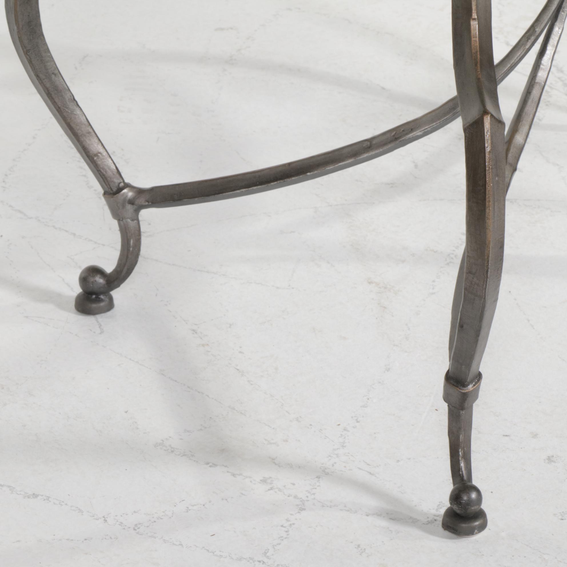 Pewter-Finished Wrought Metal and Beveled Glass Top Oval Coffee Table