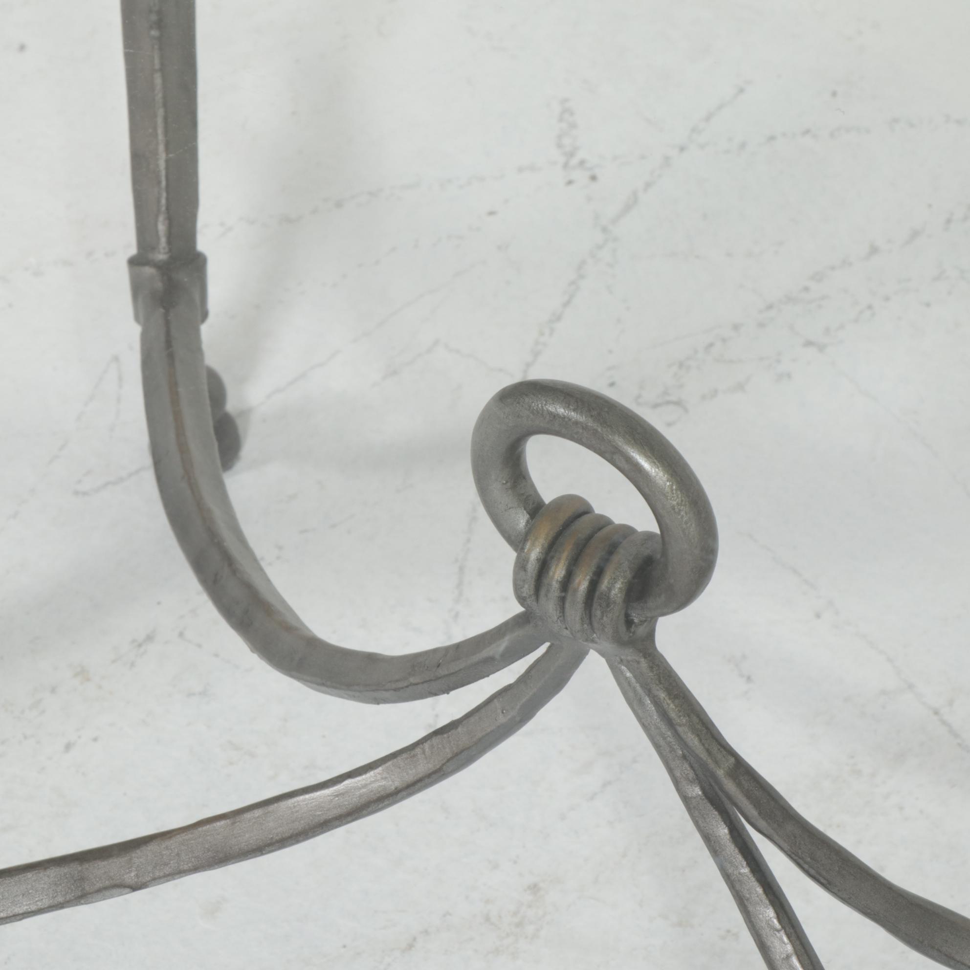 Pewter-Finished Wrought Metal and Beveled Glass Top Oval Coffee Table