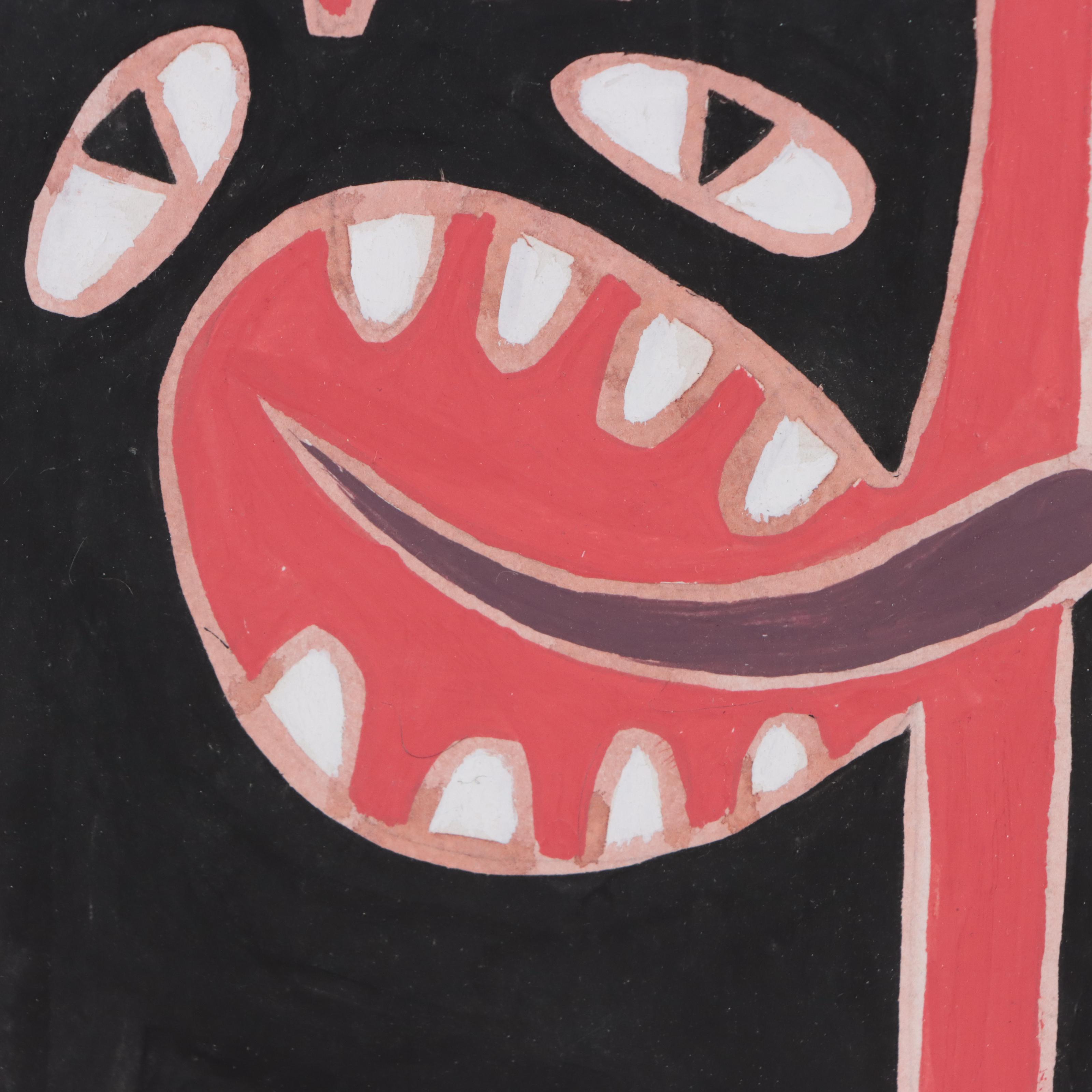 Michael Sweeney Stylized Dog Gouache Painting on Drywall