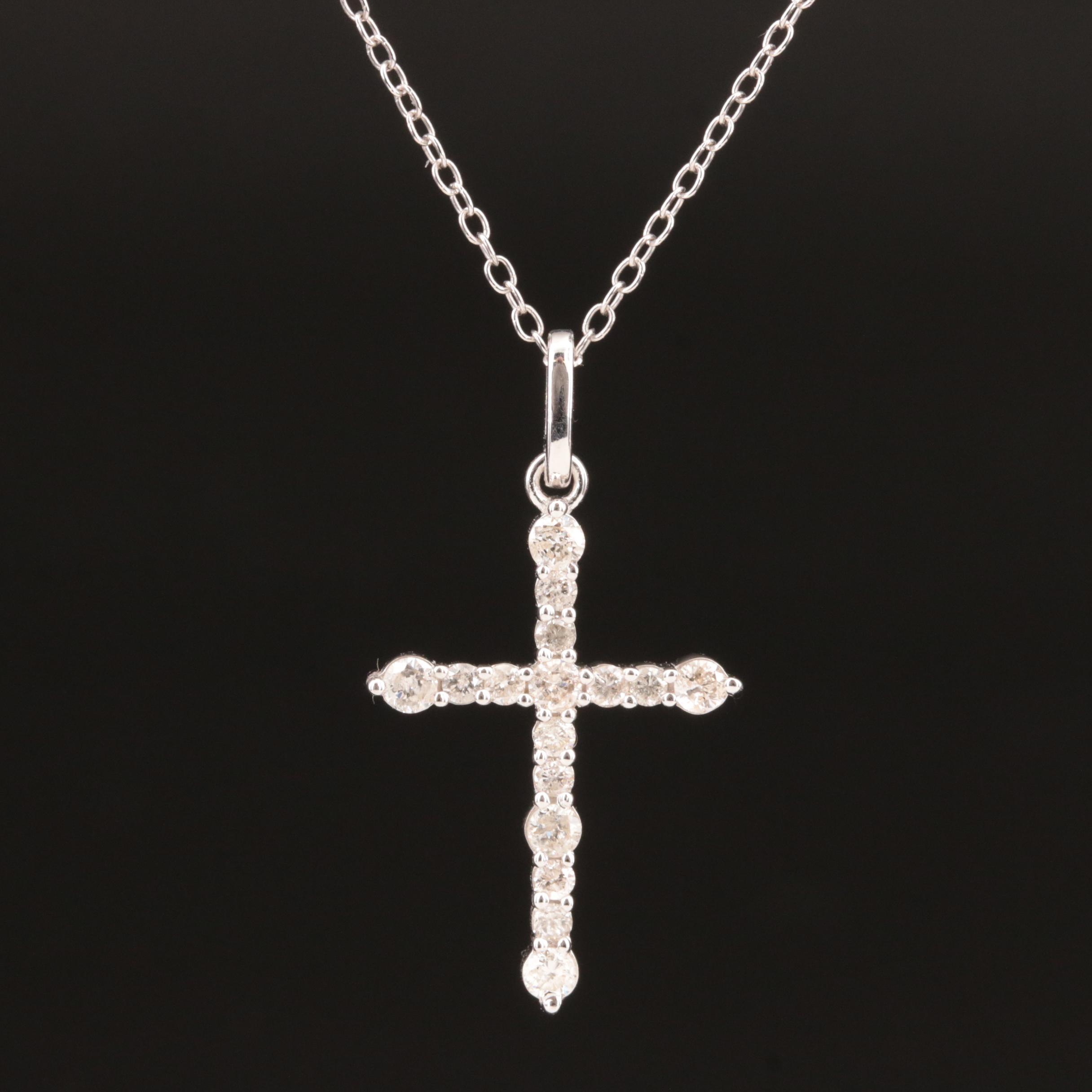 Sterling Diamond Cross Pendant Necklace