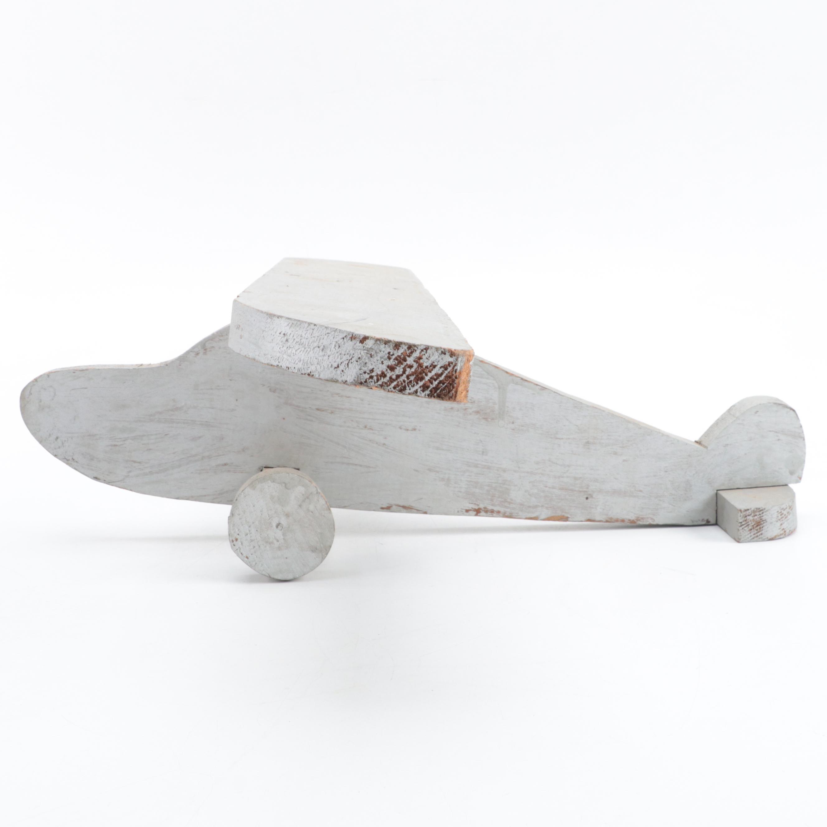 Hand-Carved Painted Wood Toy Plane
