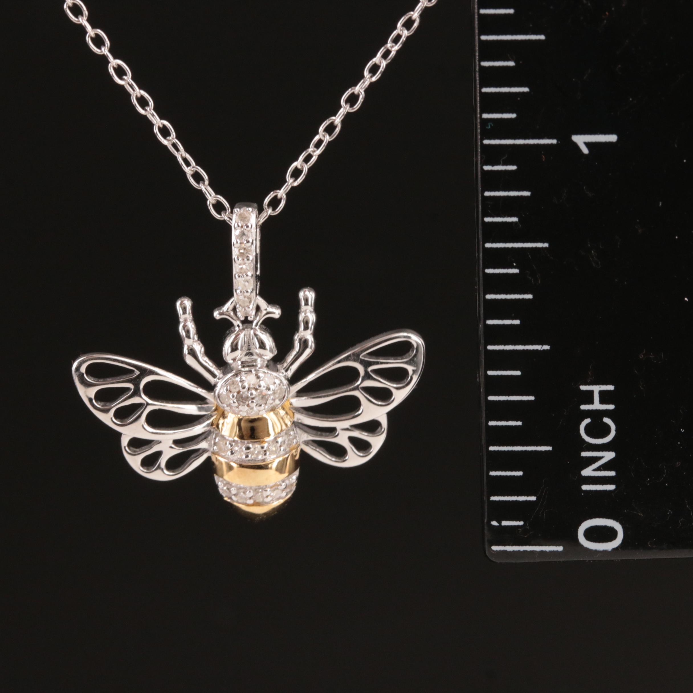 Sterling Diamond Bee Pendant Necklace