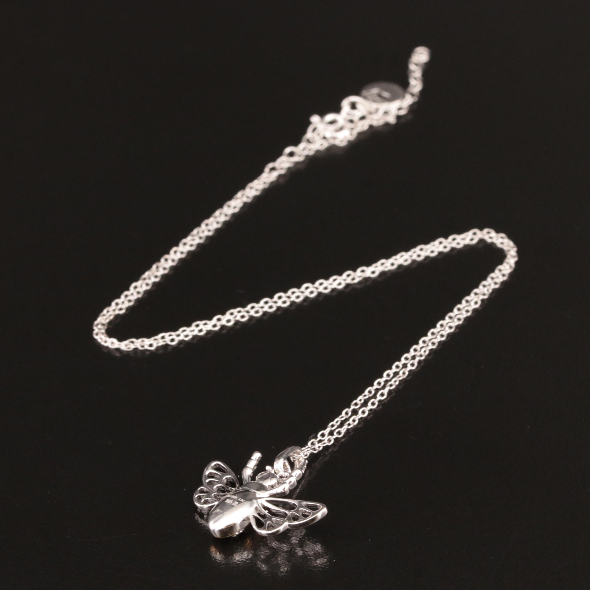 Sterling Diamond Bee Pendant Necklace