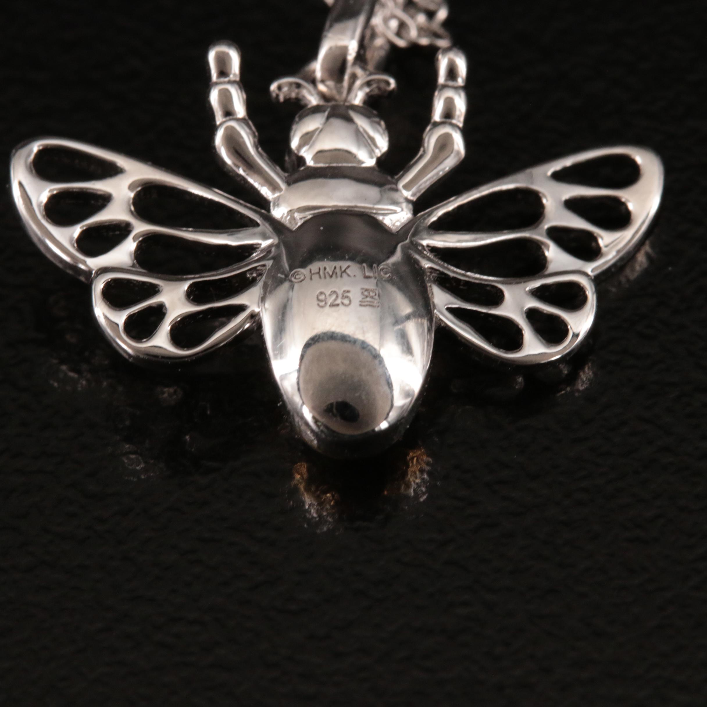 Sterling Diamond Bee Pendant Necklace