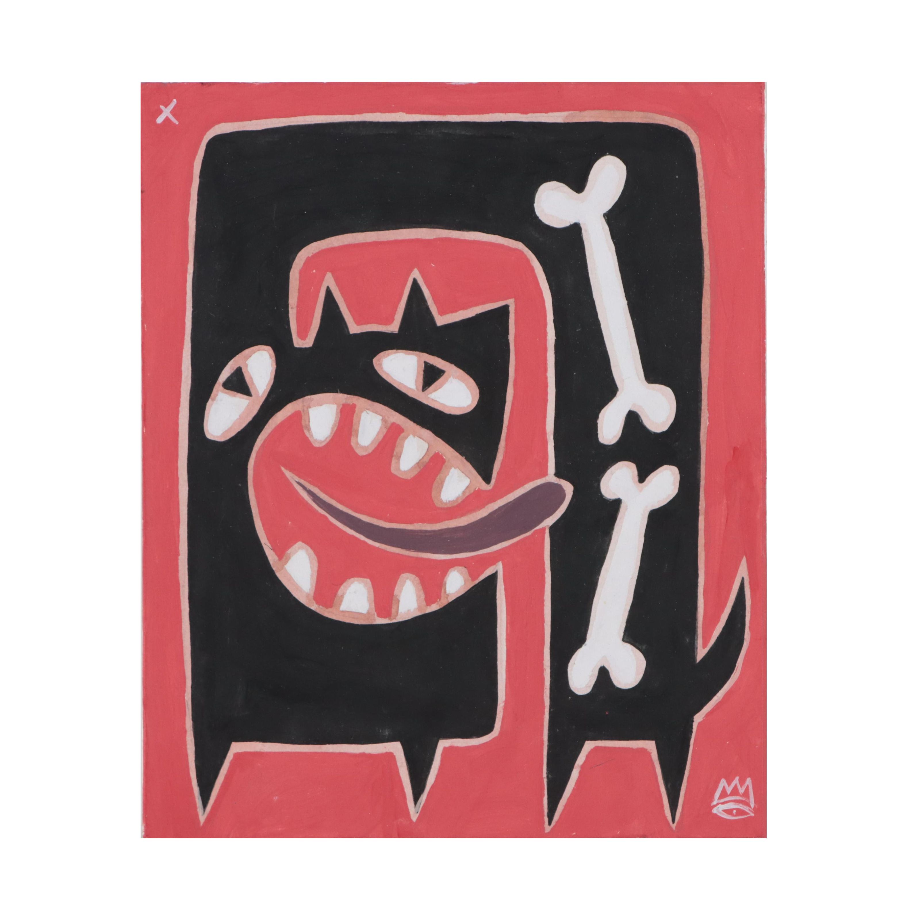 Michael Sweeney Stylized Dog Gouache Painting on Drywall