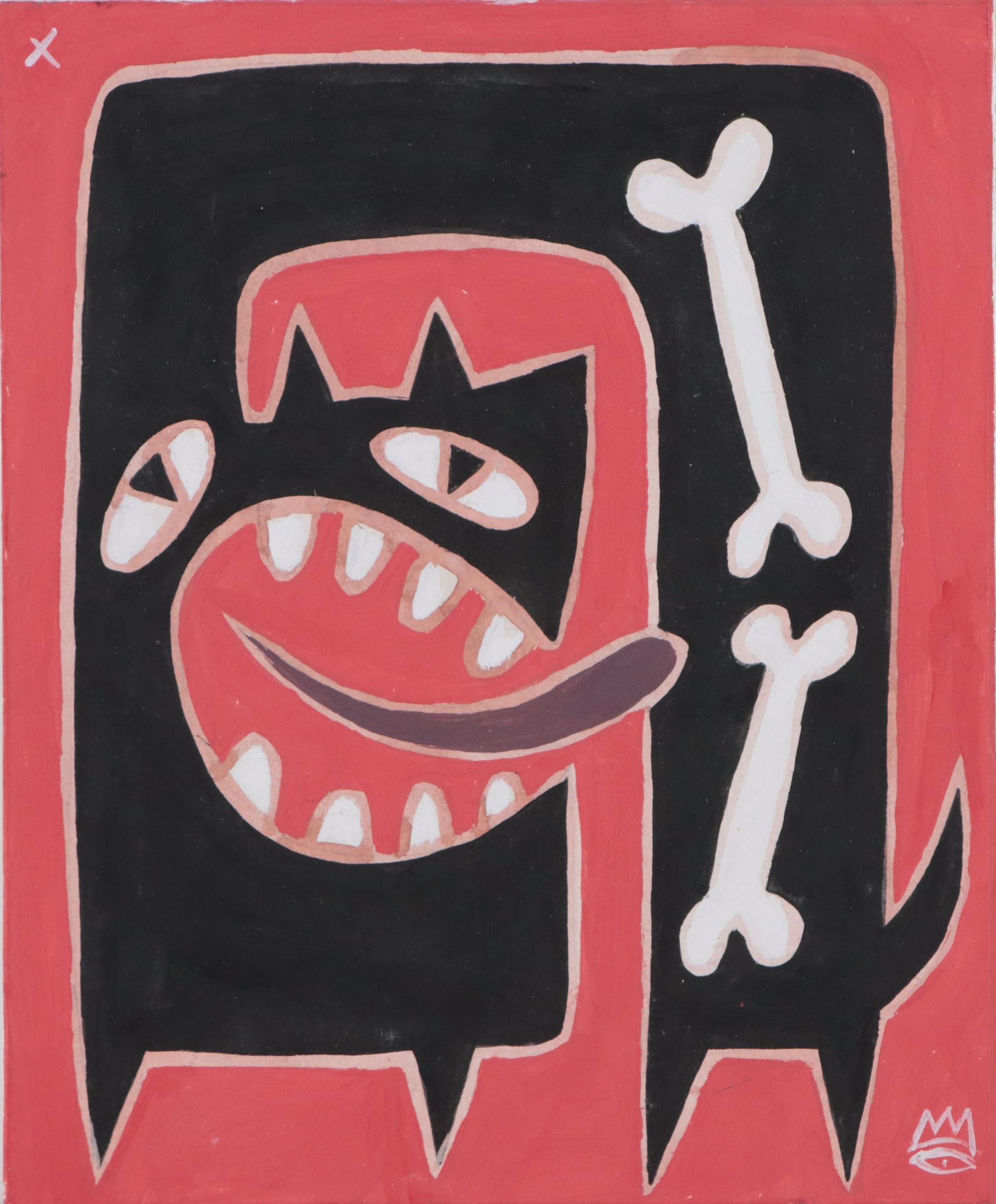 Michael Sweeney Stylized Dog Gouache Painting on Drywall
