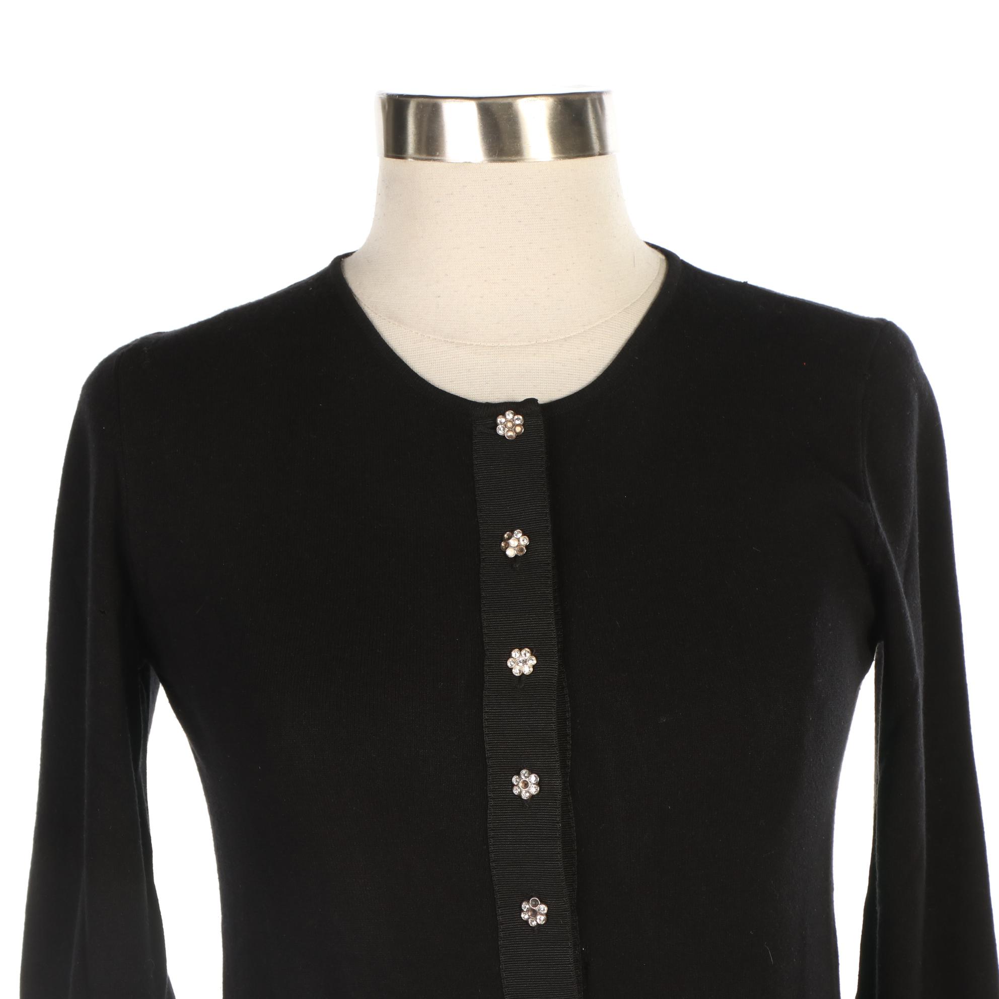 Dolce & Gabbana Black Cardigan with Floral Embellished Buttons