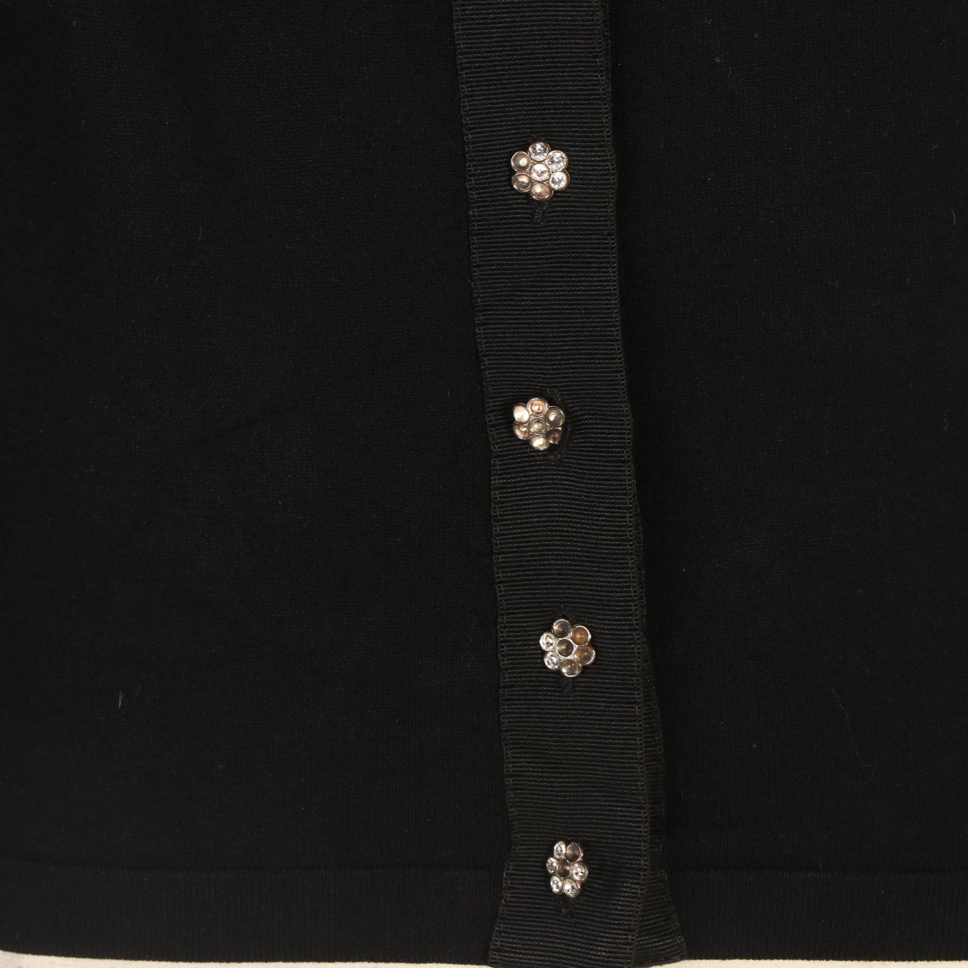 Dolce & Gabbana Black Cardigan with Floral Embellished Buttons