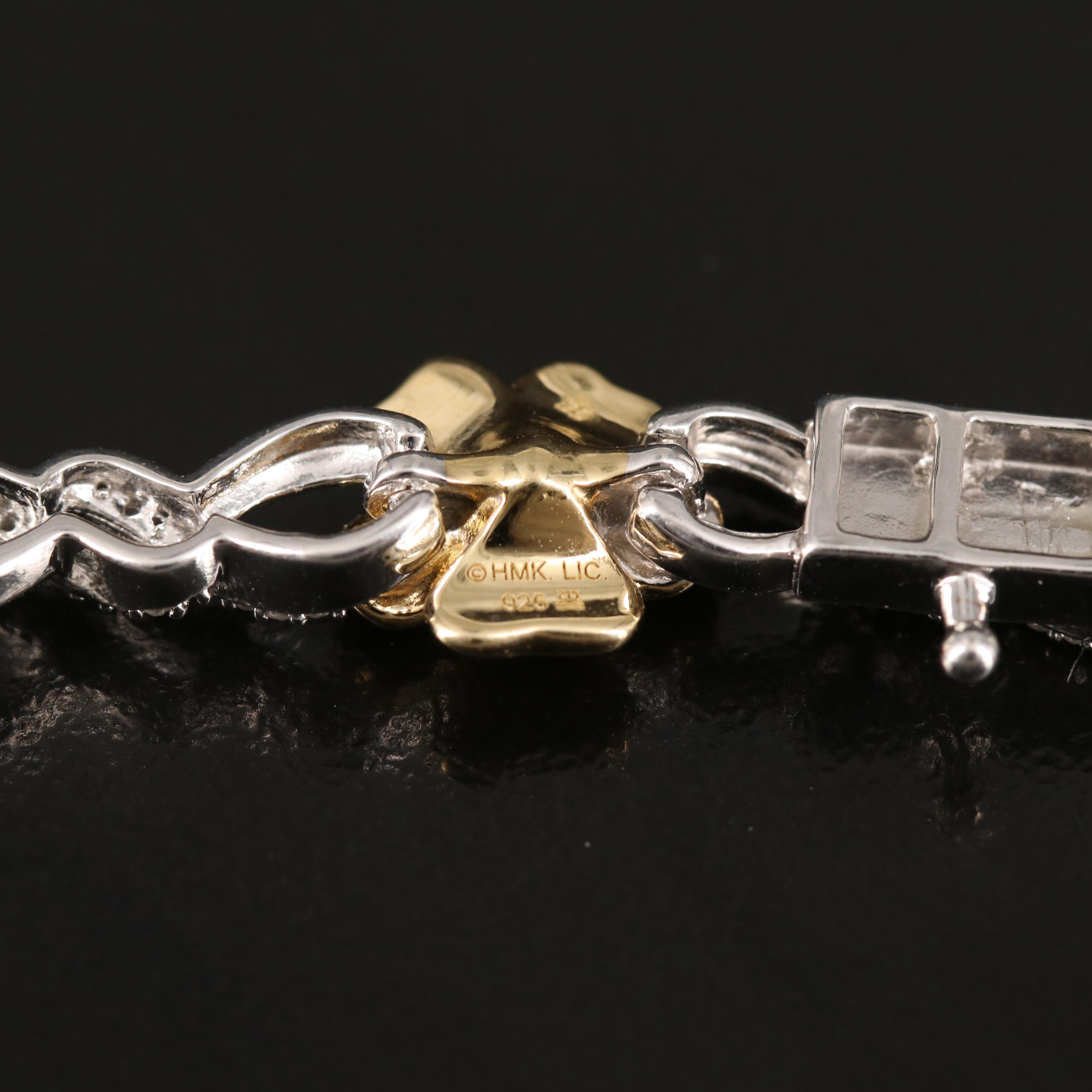 Sterling Diamond Flower Link Bracelet