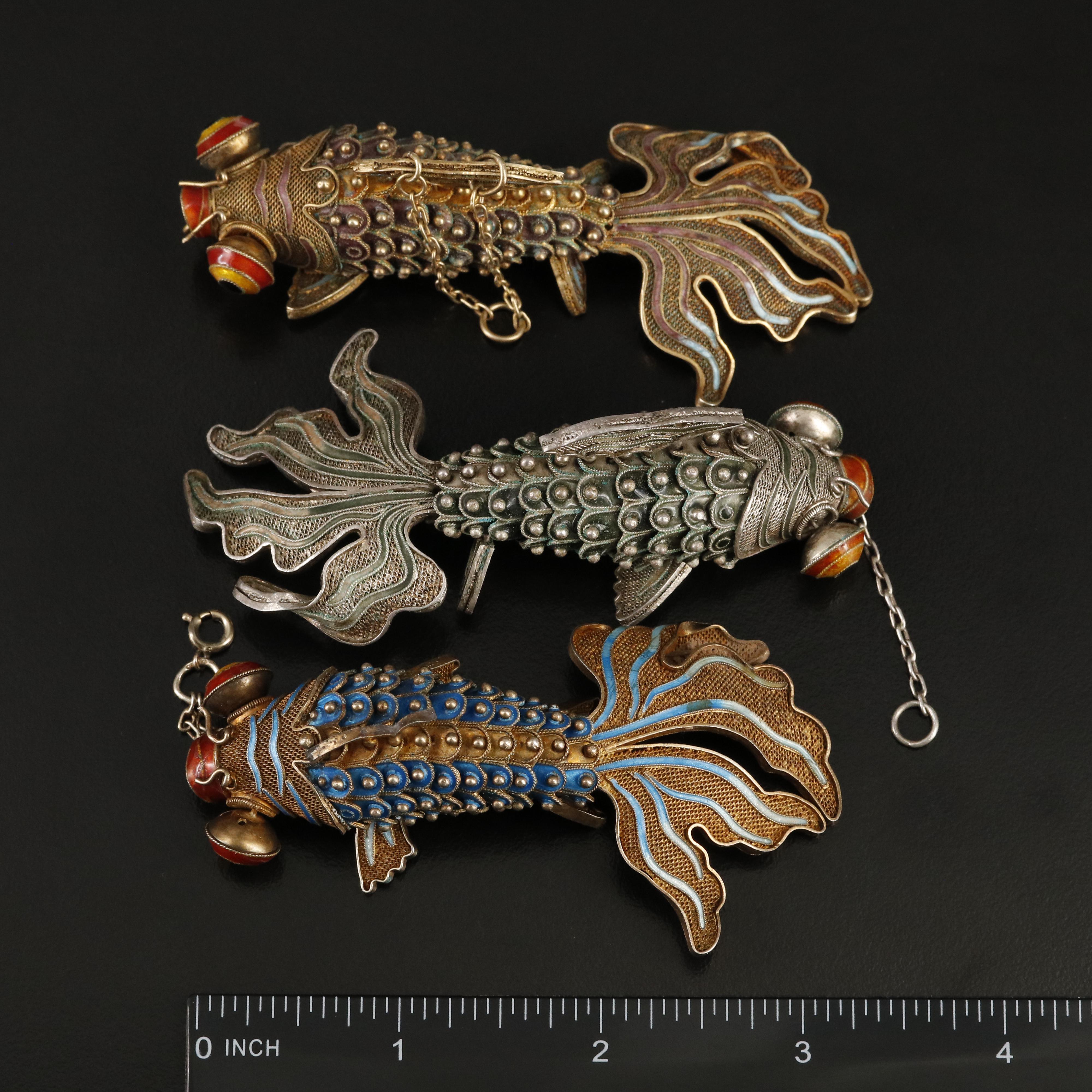 Sterling Enamel Articulated Fish Pendants