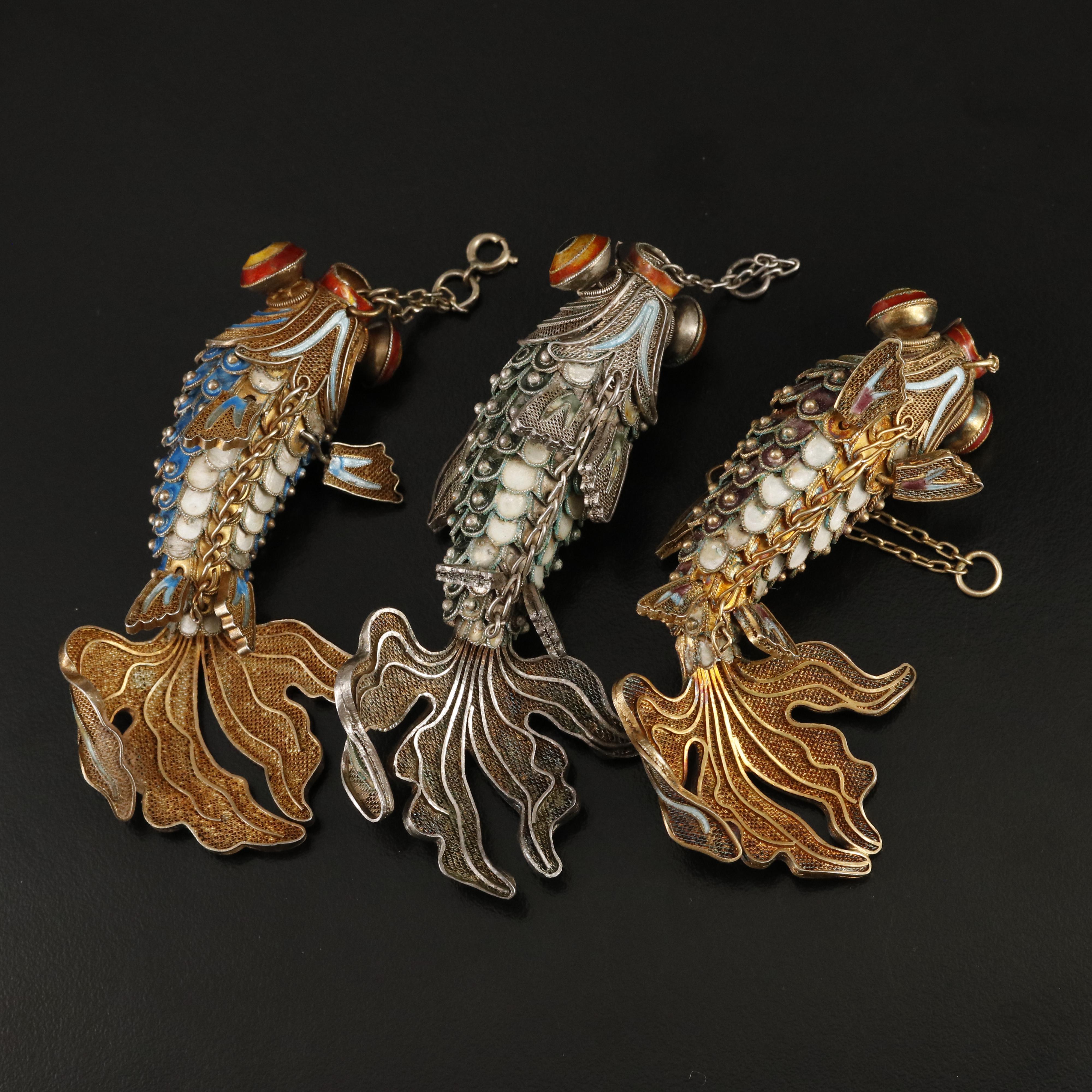 Sterling Enamel Articulated Fish Pendants