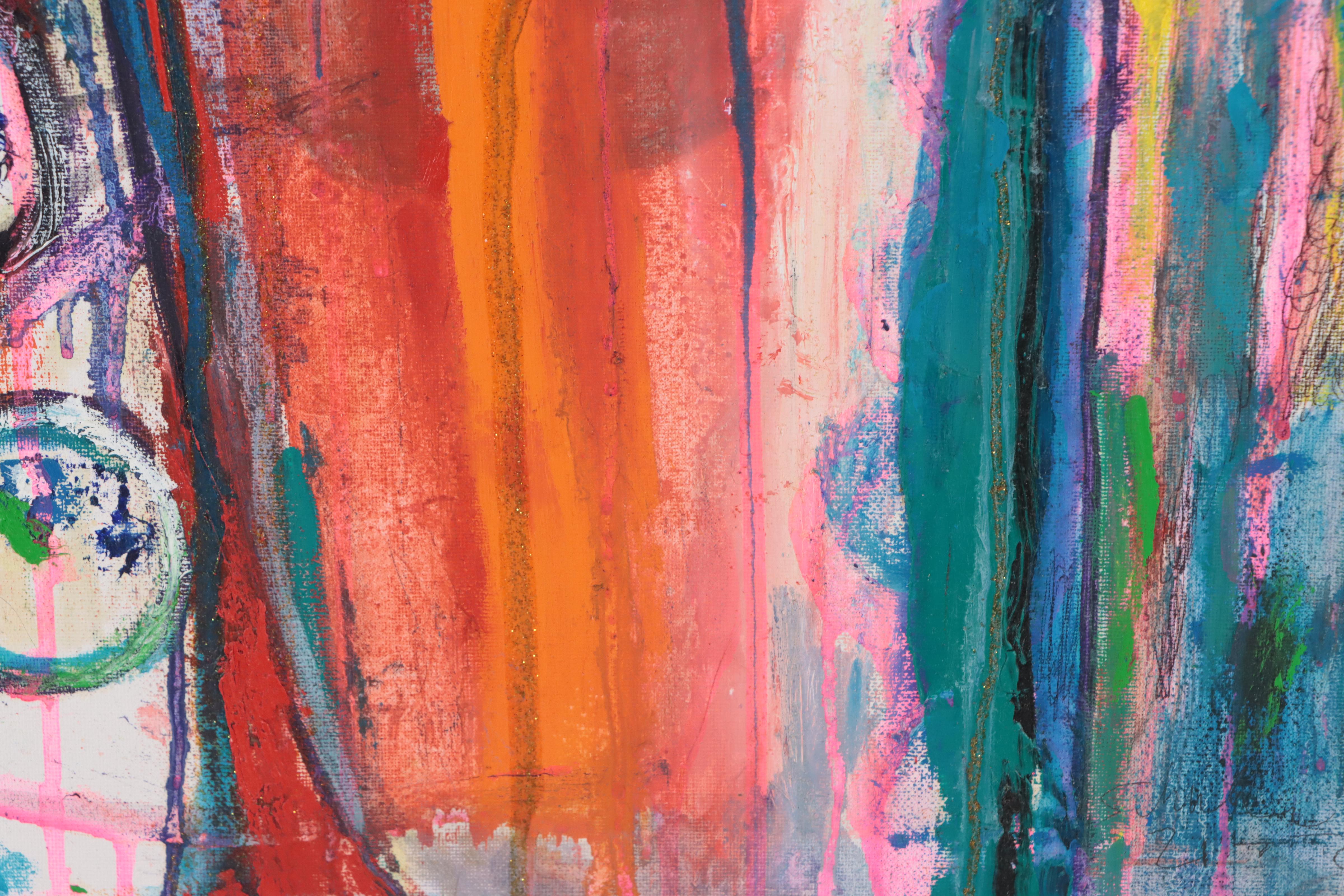 Janice Schuler Abstract Mixed Media Painting "You Lit My Fire," 2022