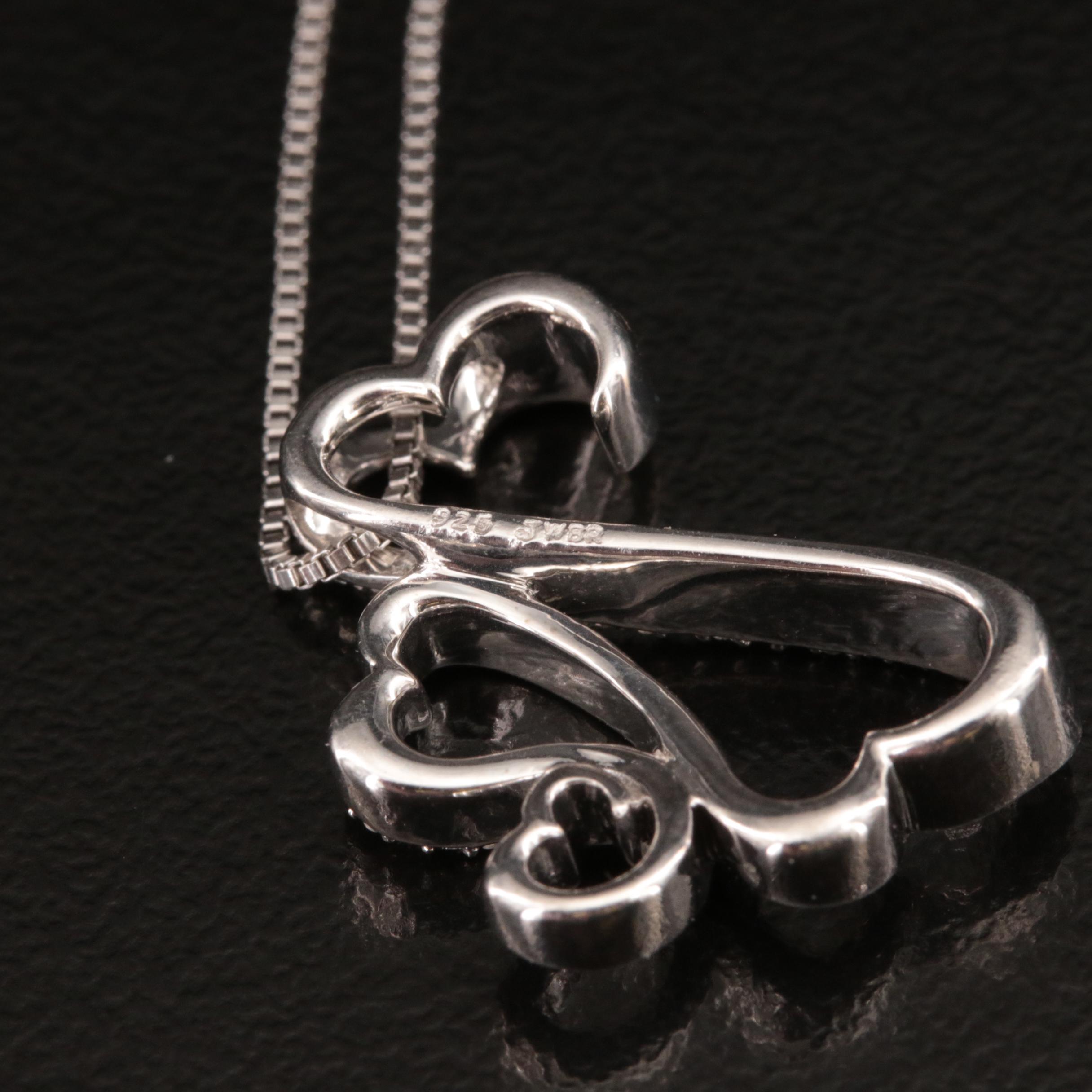 Sterling Diamond Open Heart Pendant Necklace