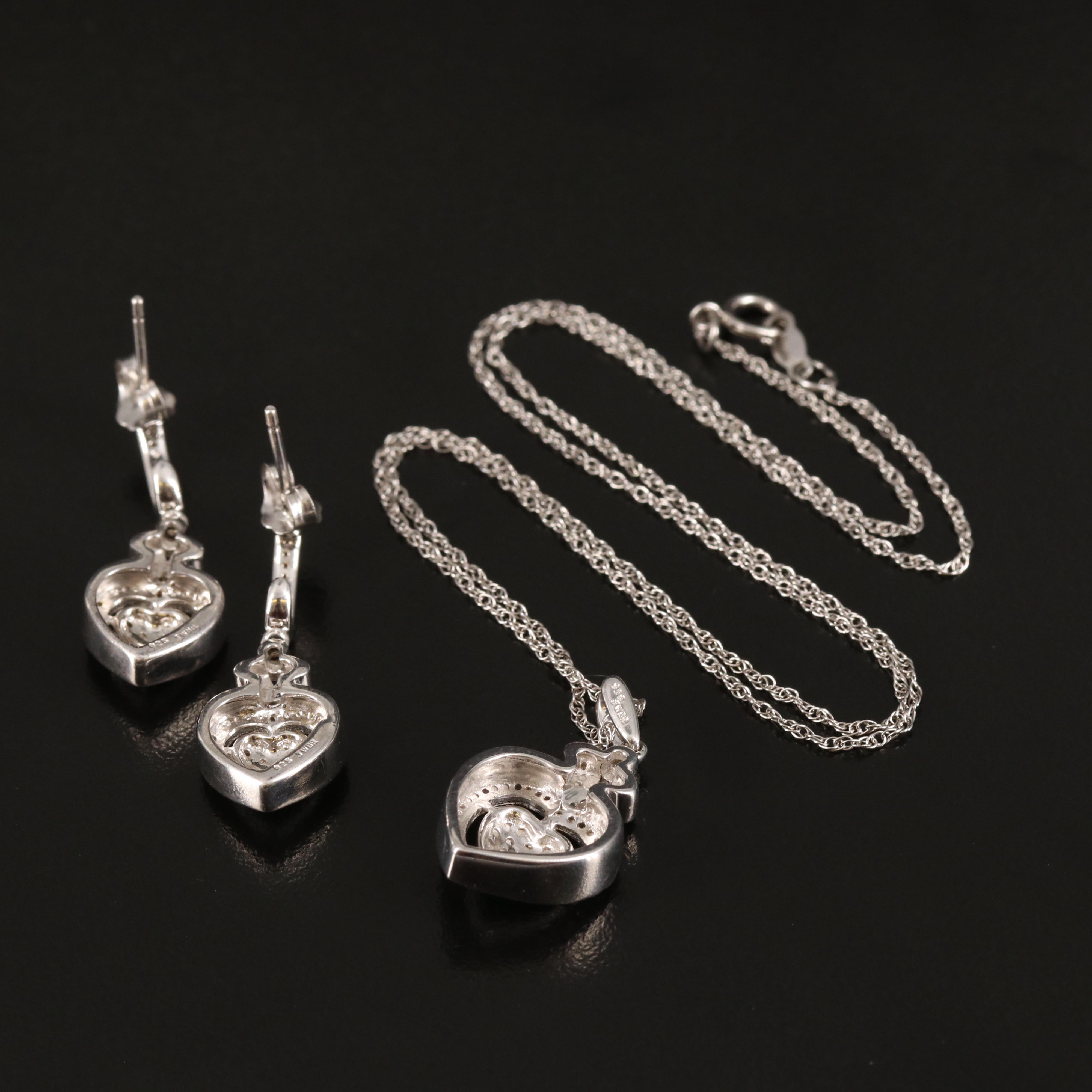 Sterling Diamond Heart Necklace and Earring Set