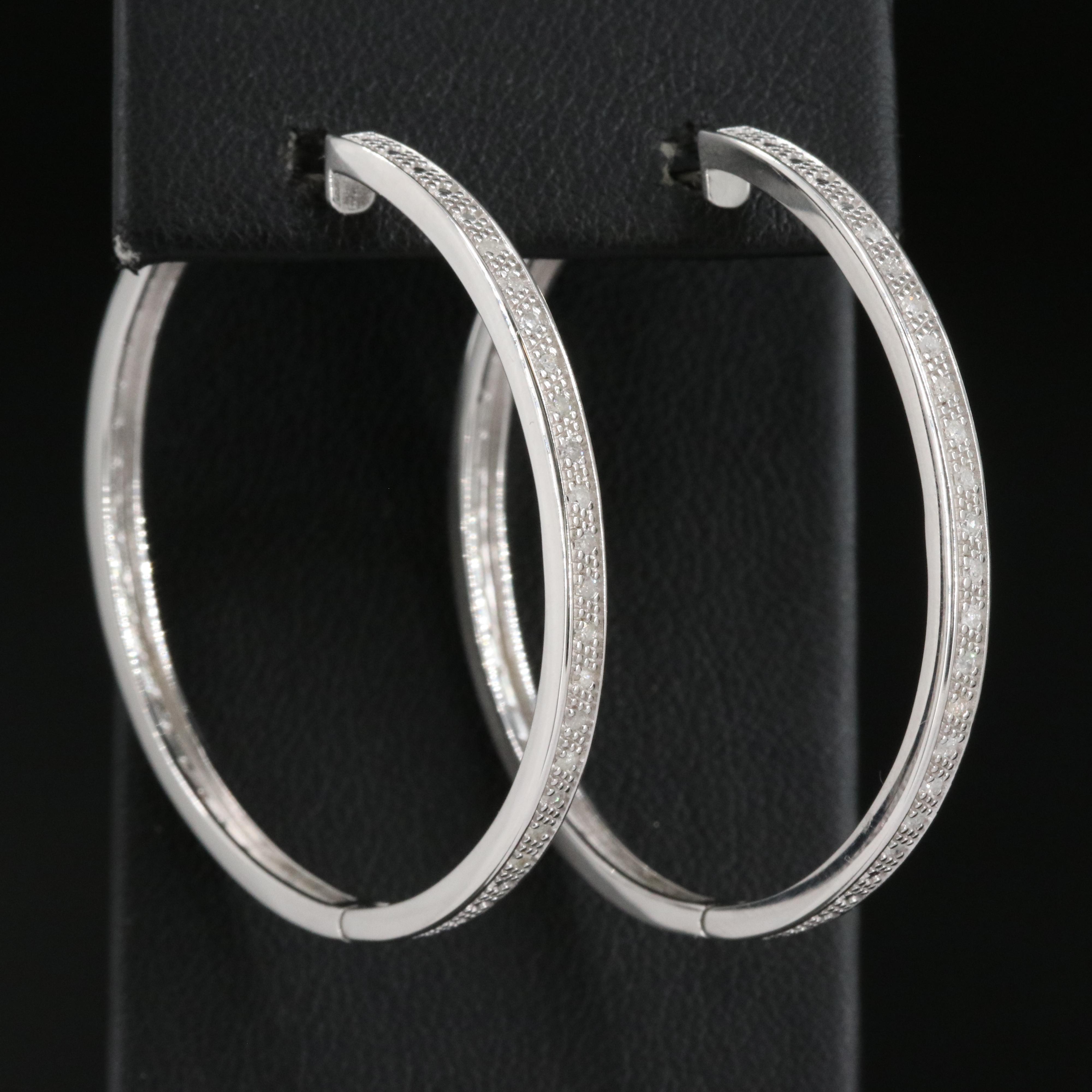 Sterling Diamond Large Hoop Earrings