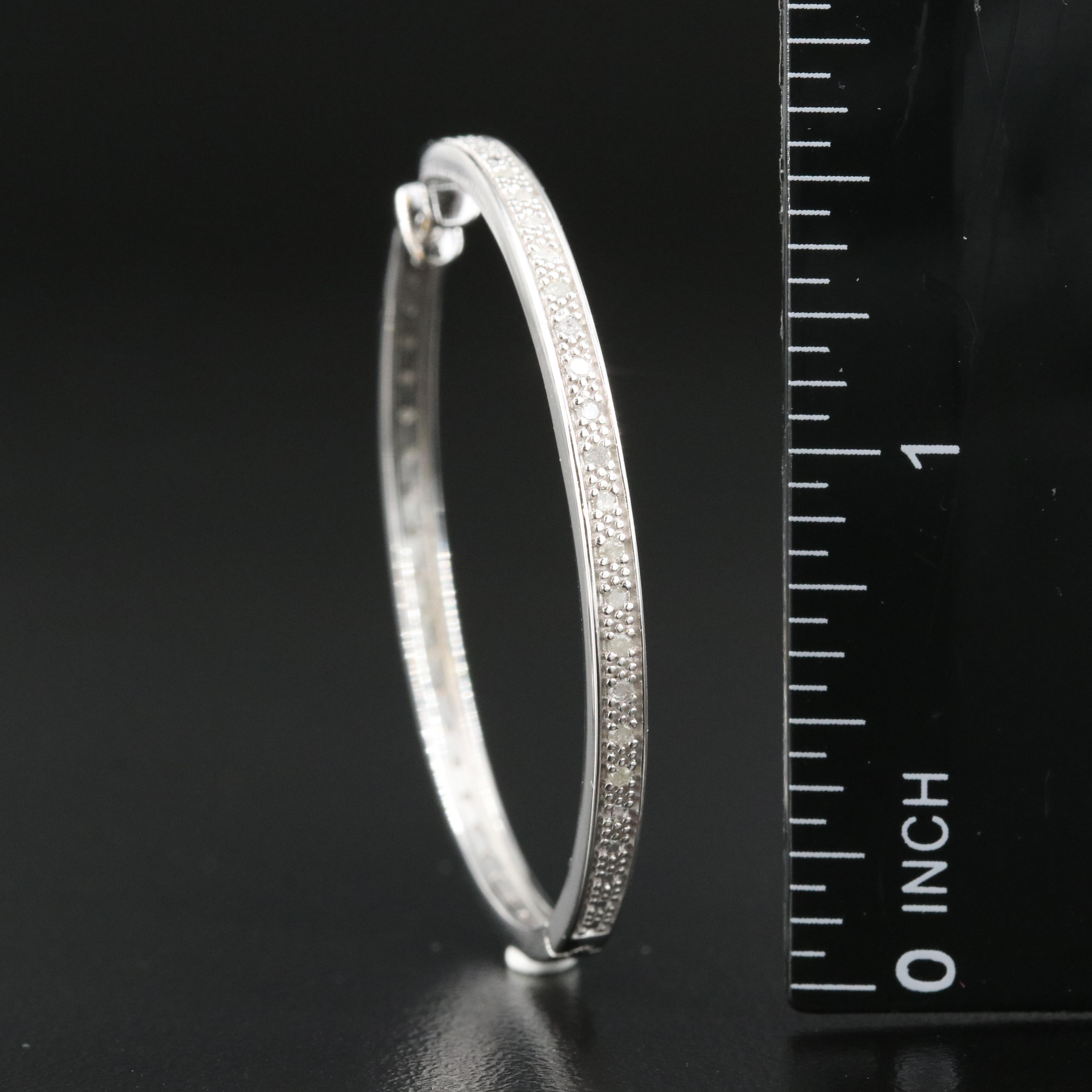 Sterling Diamond Large Hoop Earrings