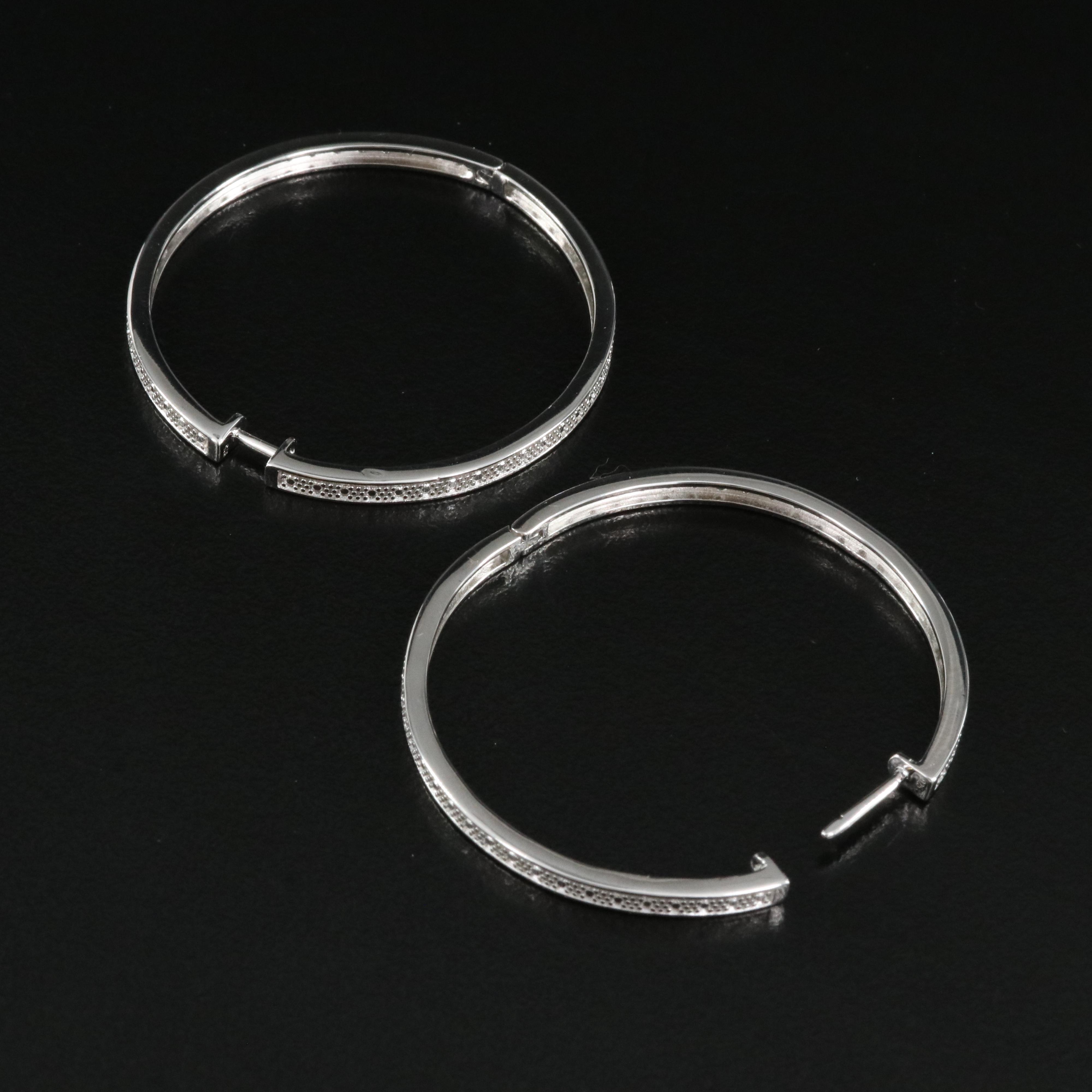 Sterling Diamond Large Hoop Earrings