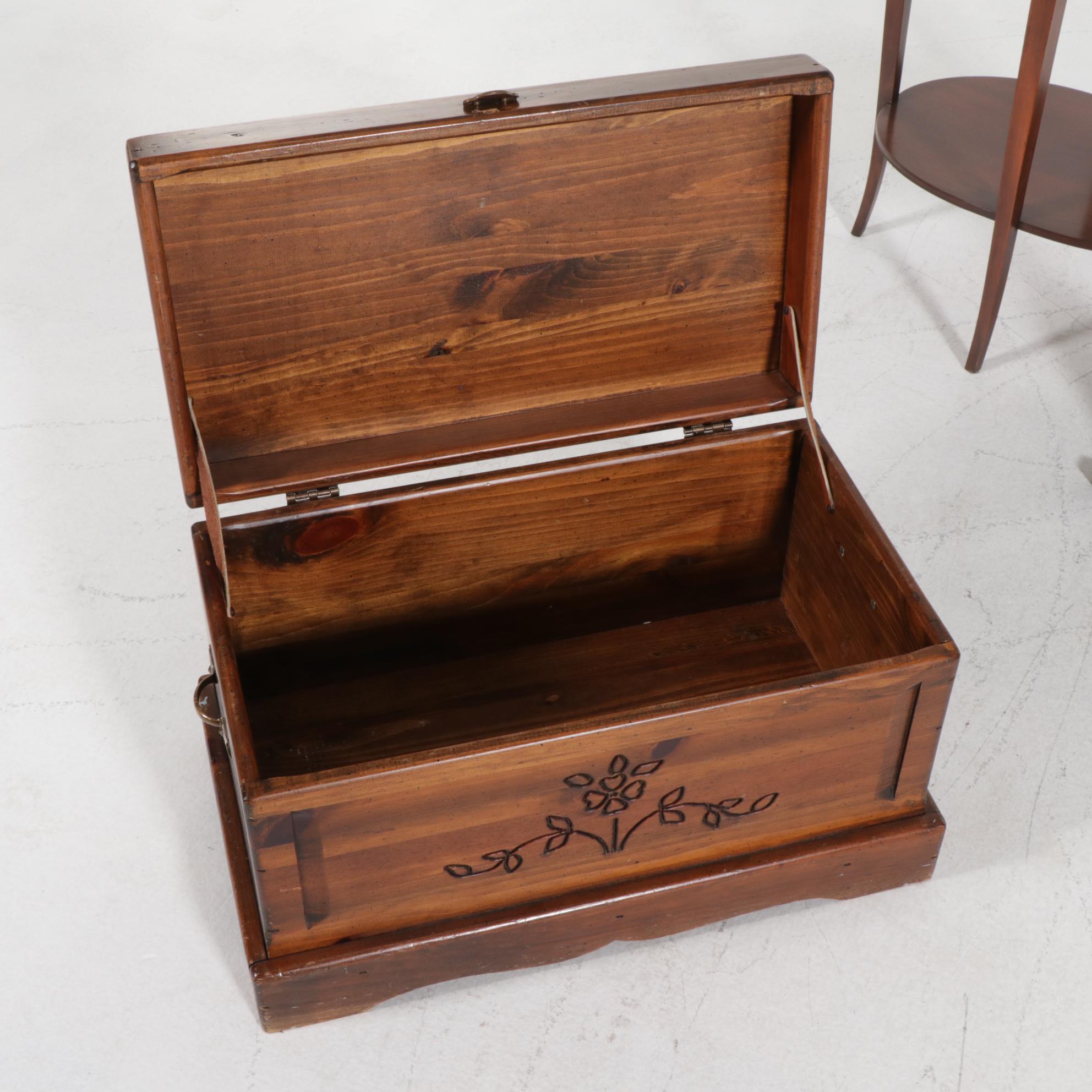 Mersman Mahogany Oval Two-Tier Side Table with Floor Lamp and Wood Chest