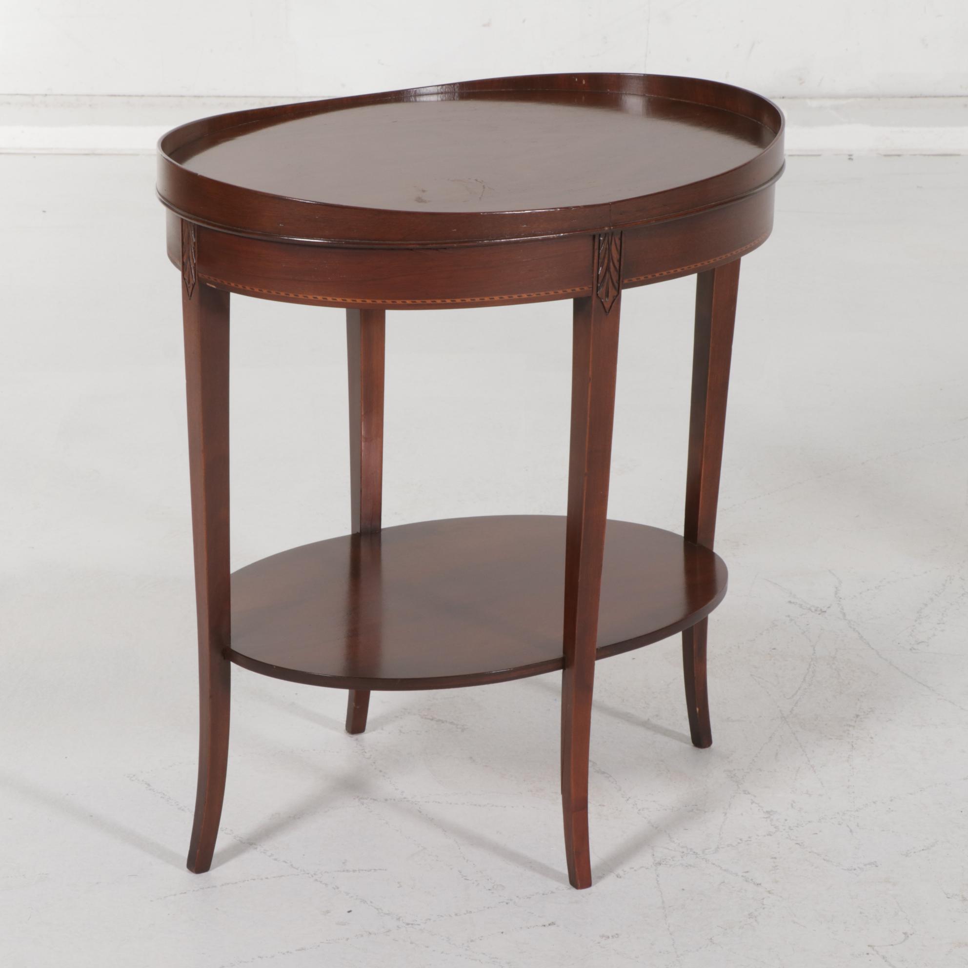 Mersman Mahogany Oval Two-Tier Side Table with Floor Lamp and Wood Chest