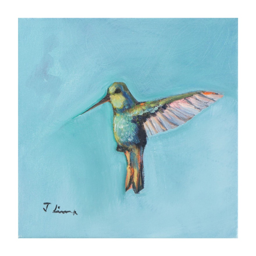 José M. Lima Oil Painting of Hummingbird, 2023