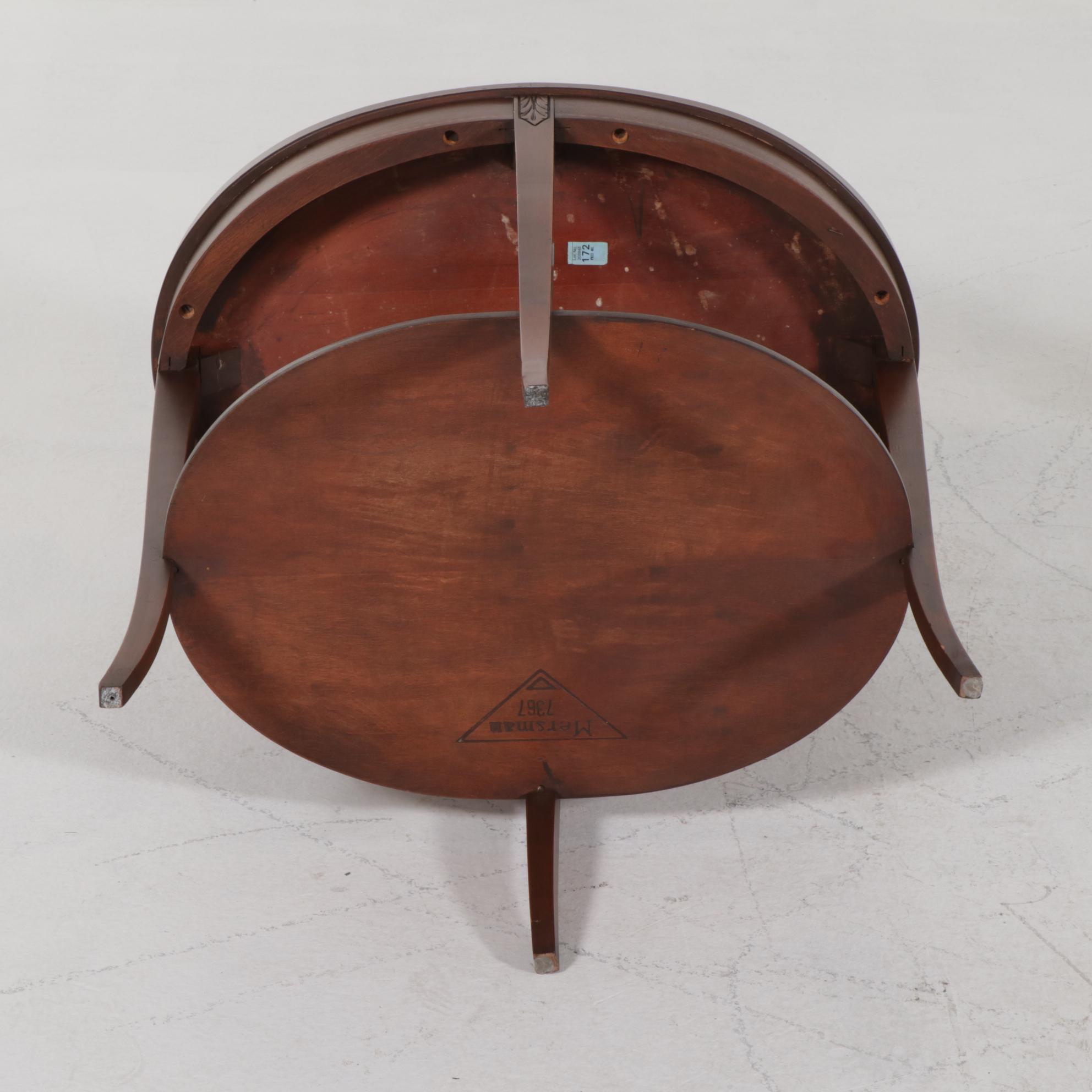 Mersman Mahogany Oval Two-Tier Side Table with Floor Lamp and Wood Chest