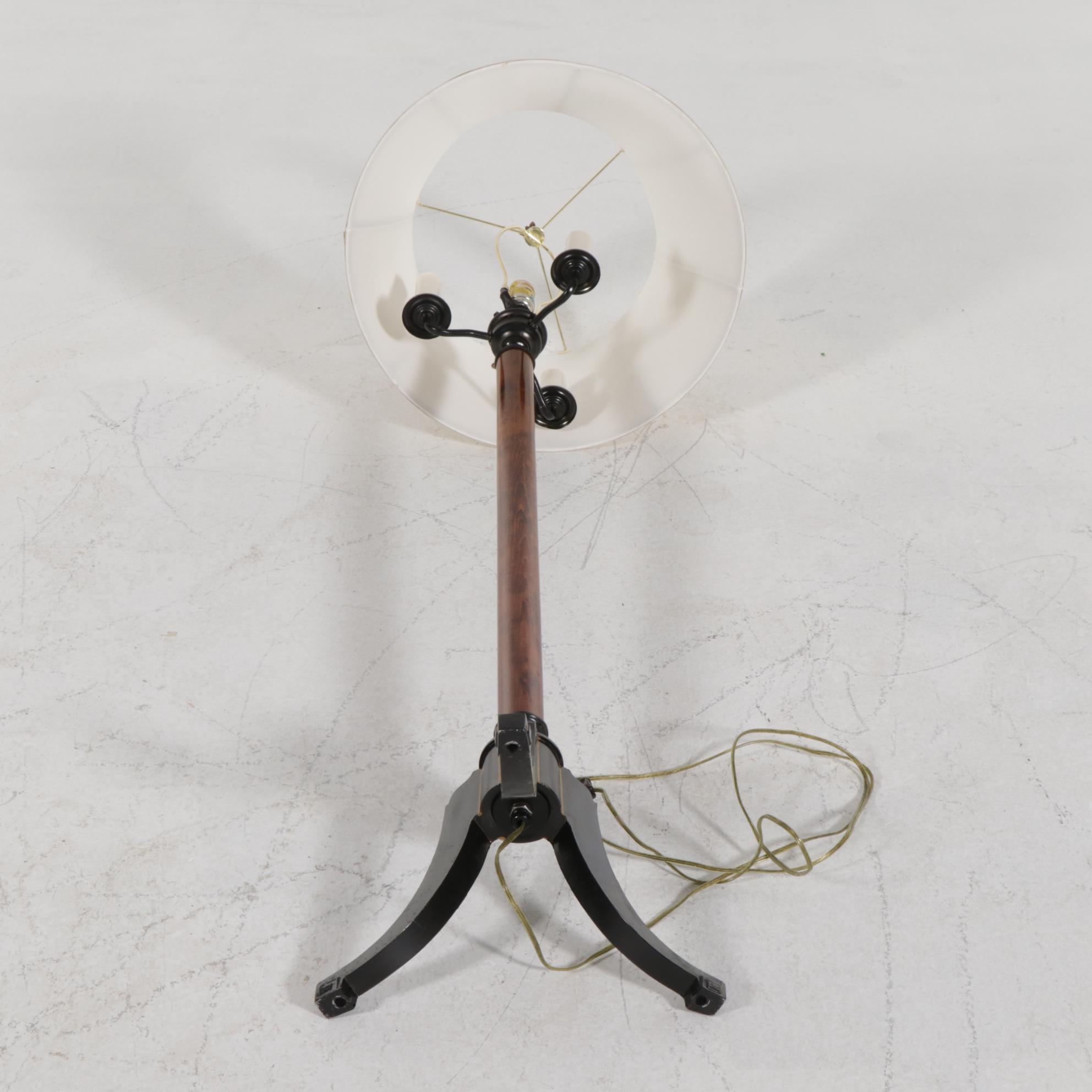 Mersman Mahogany Oval Two-Tier Side Table with Floor Lamp and Wood Chest