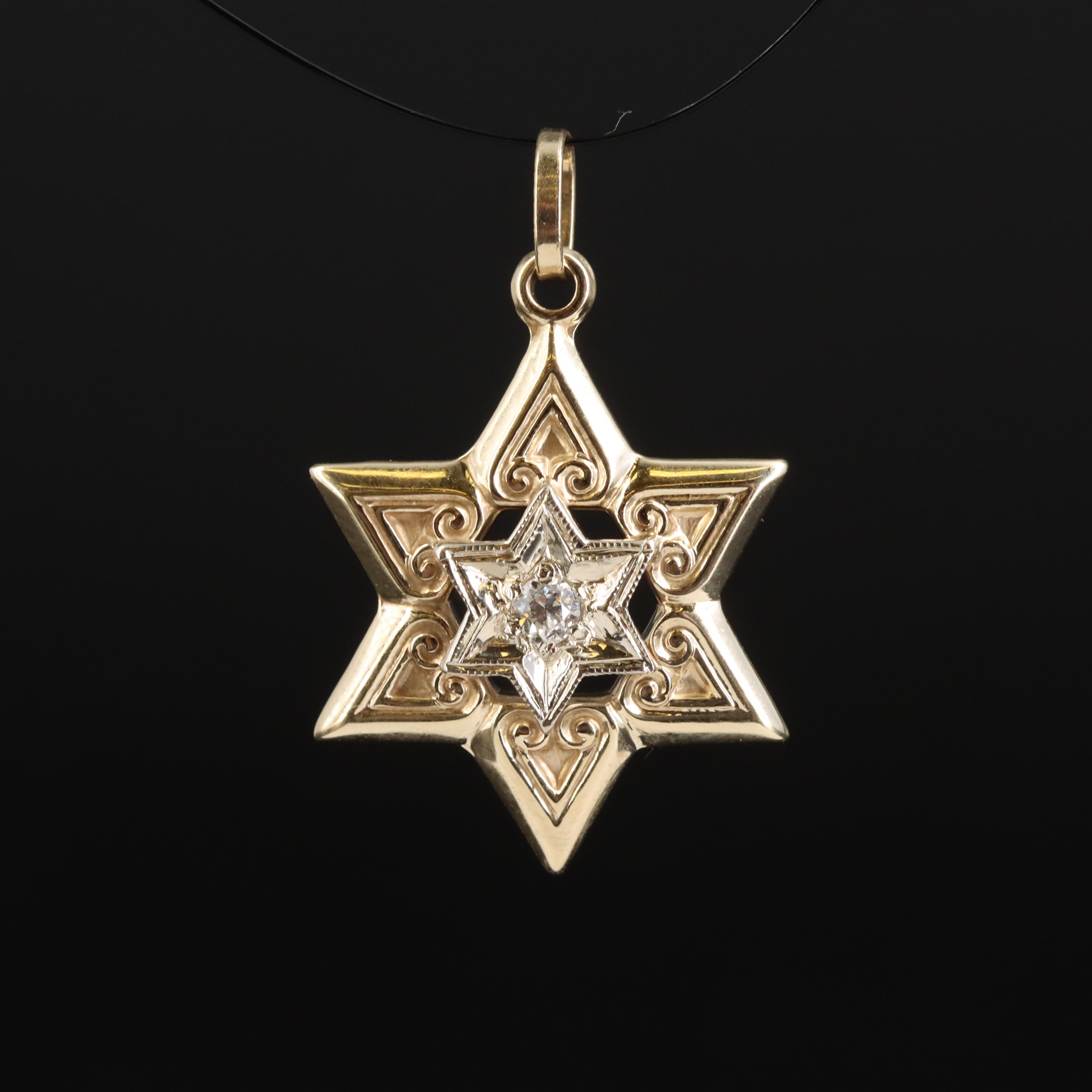 14K 0.05 CT Diamond Star of David Pendant