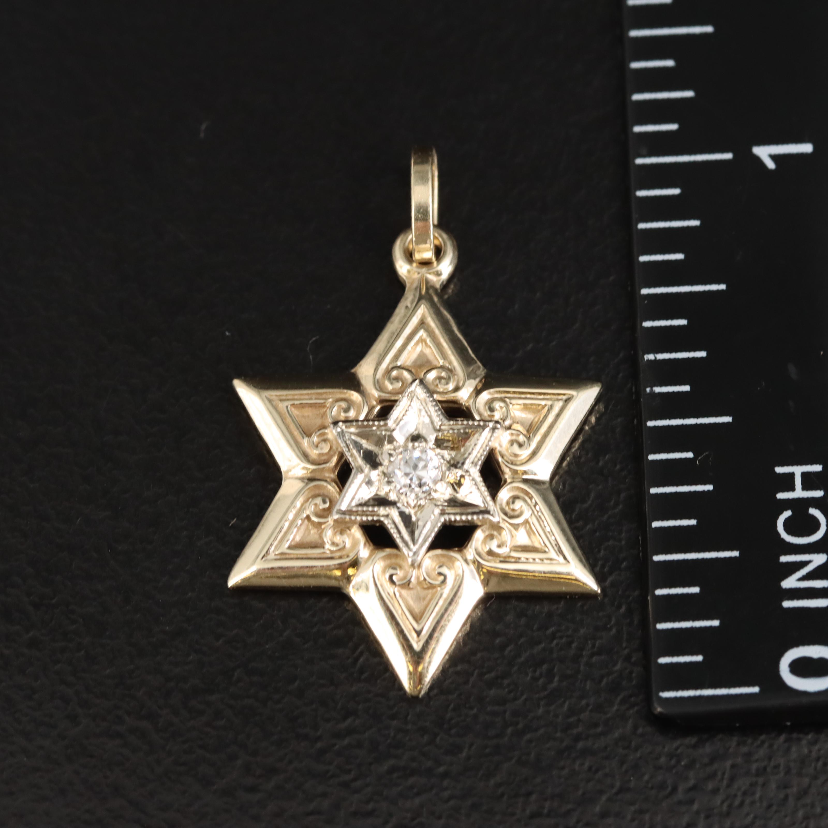 14K 0.05 CT Diamond Star of David Pendant