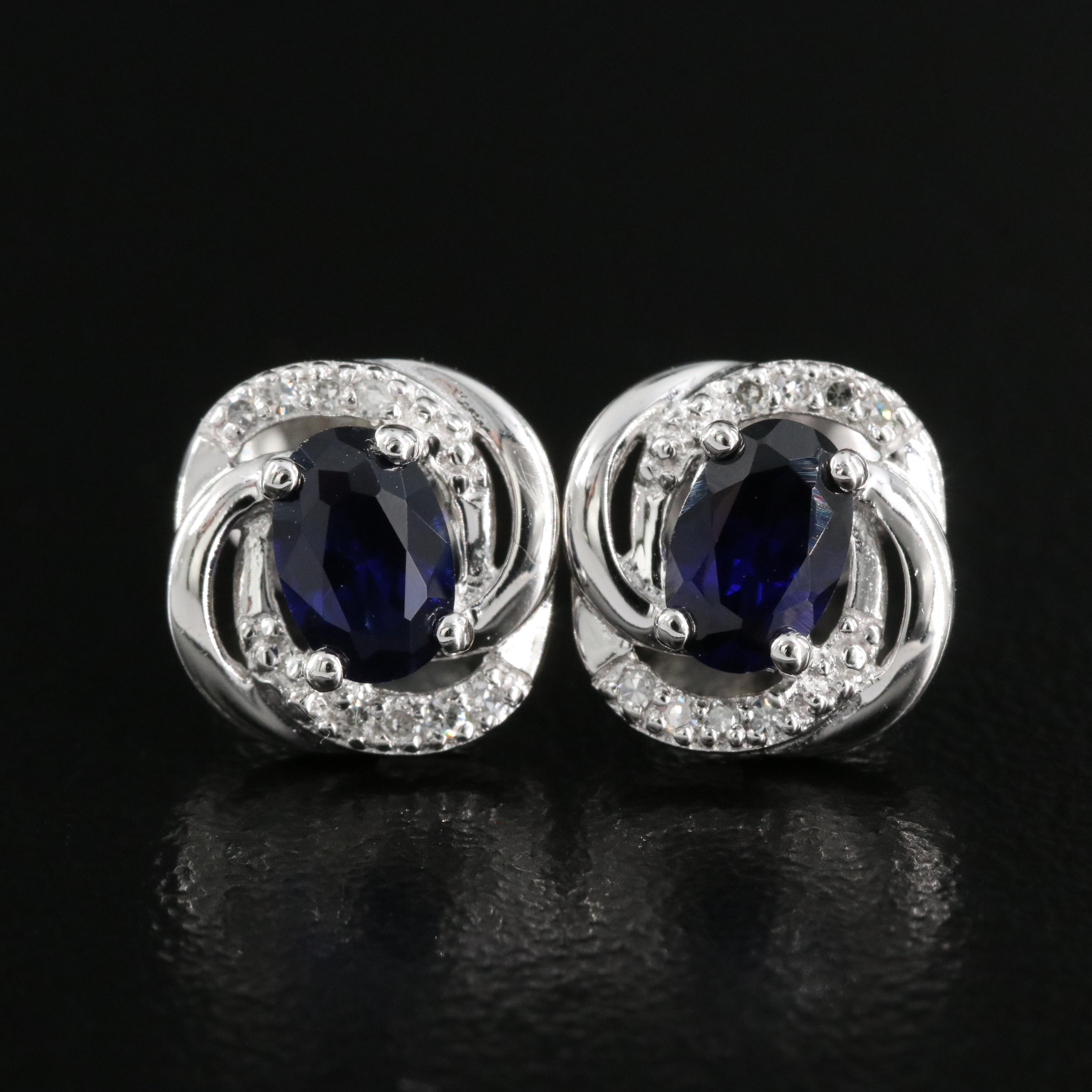 Sterling Sapphire and Diamond Earrings