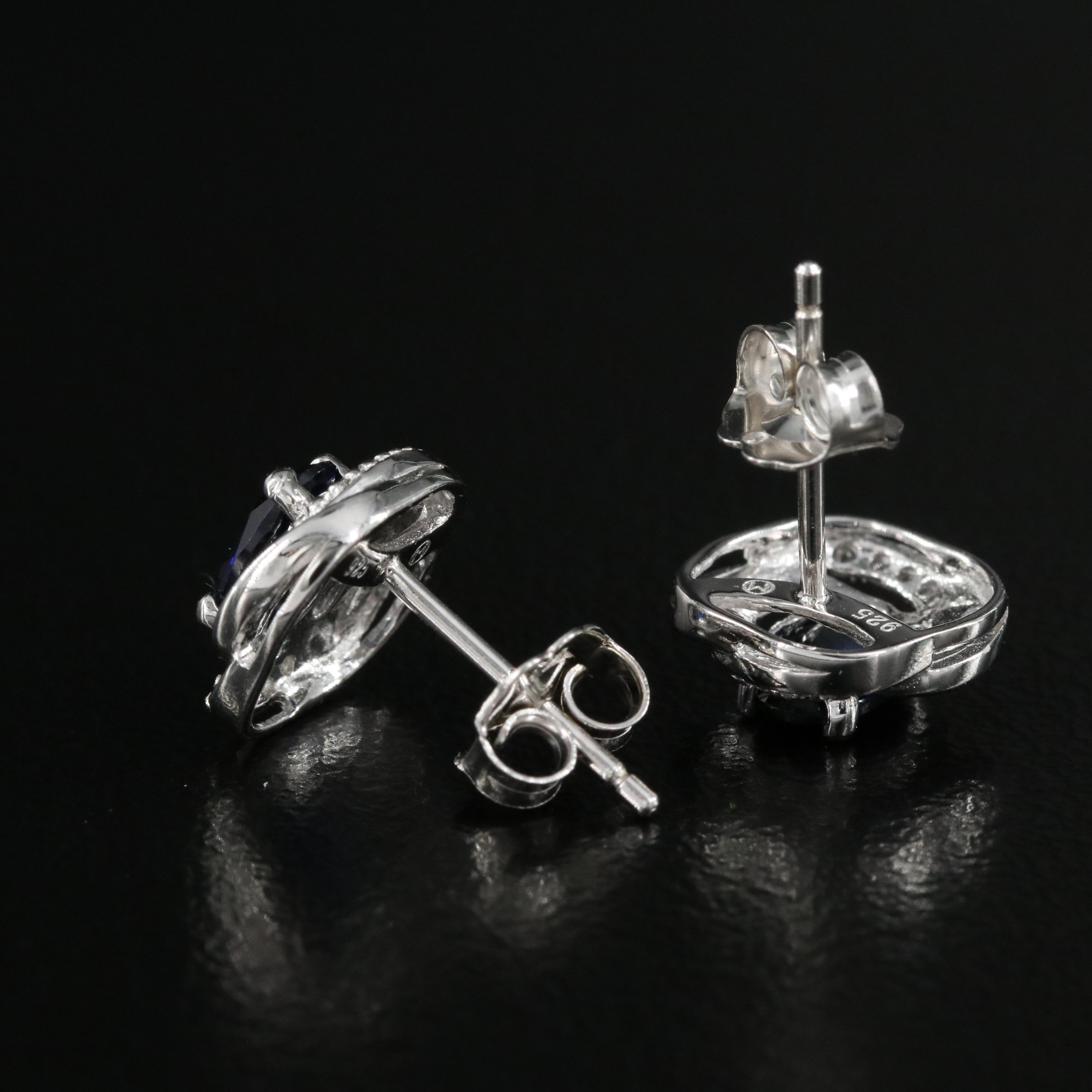 Sterling Sapphire and Diamond Earrings