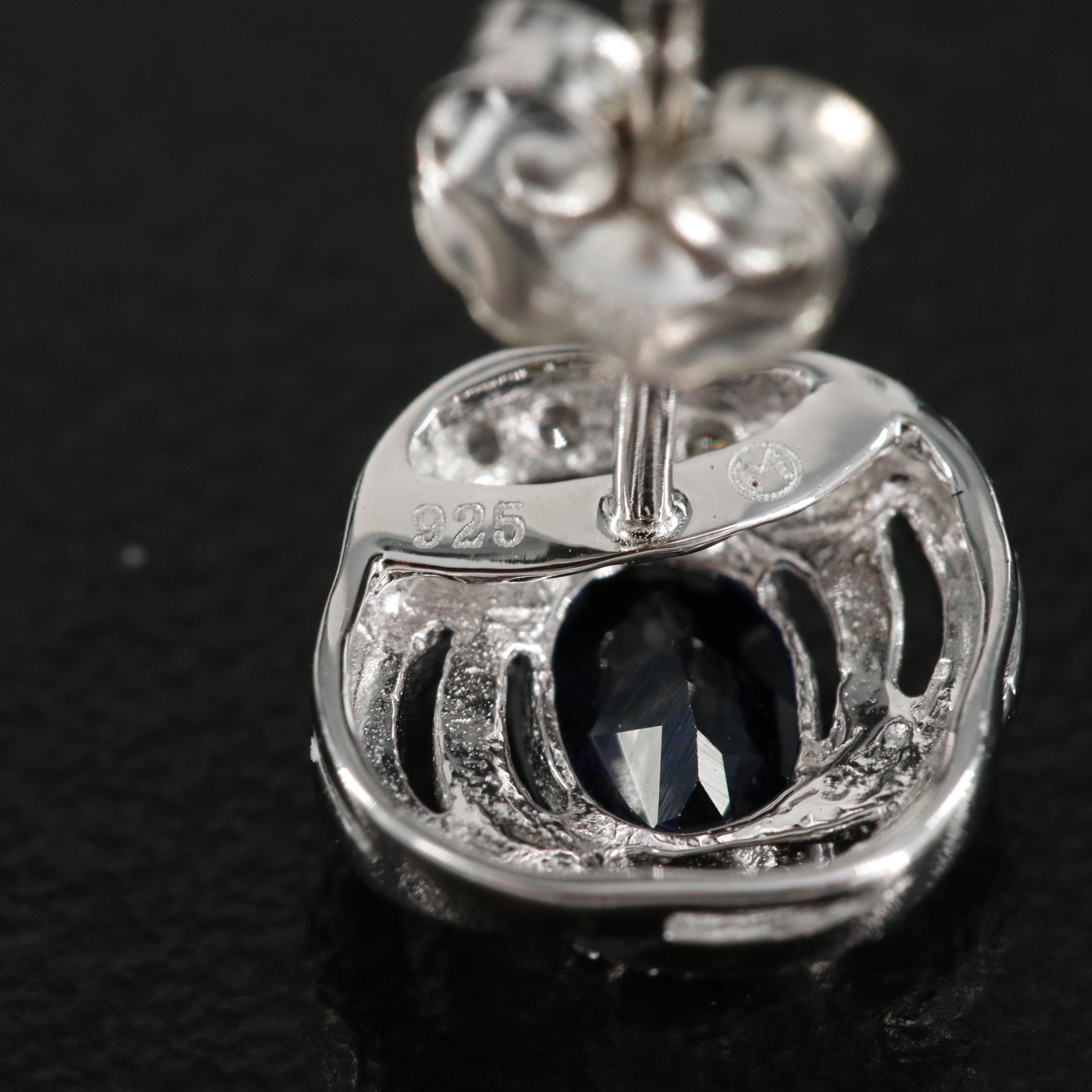Sterling Sapphire and Diamond Earrings